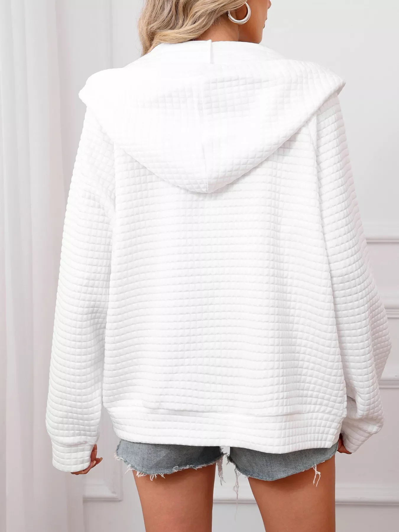 Full Size Textured Quilted Zip-Up Hooded Jacket Plus Size - Image 5