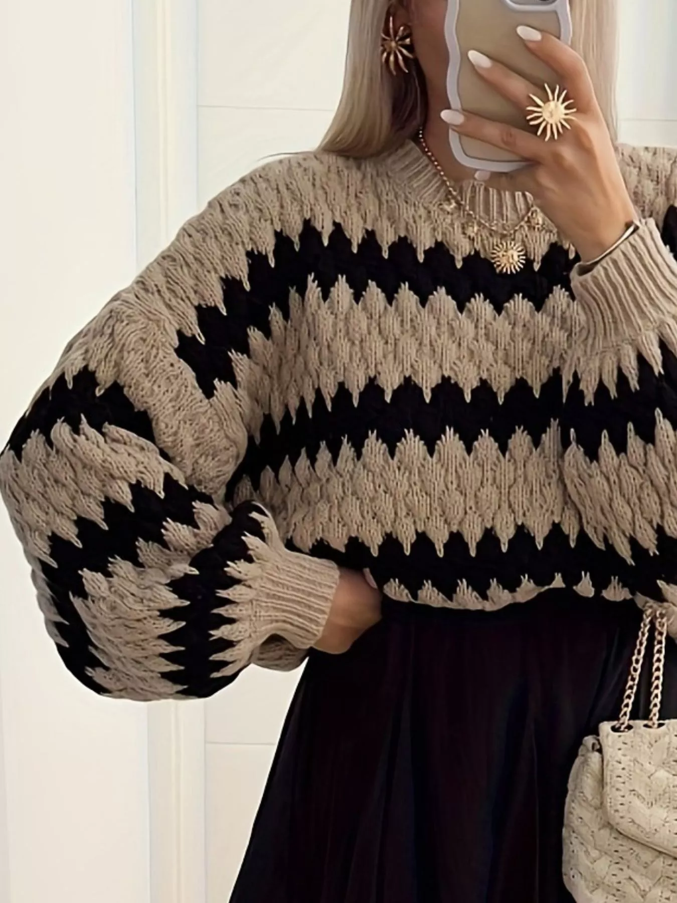 Full Size Textured Striped Round Neck Sweater Plus Size - Image 3