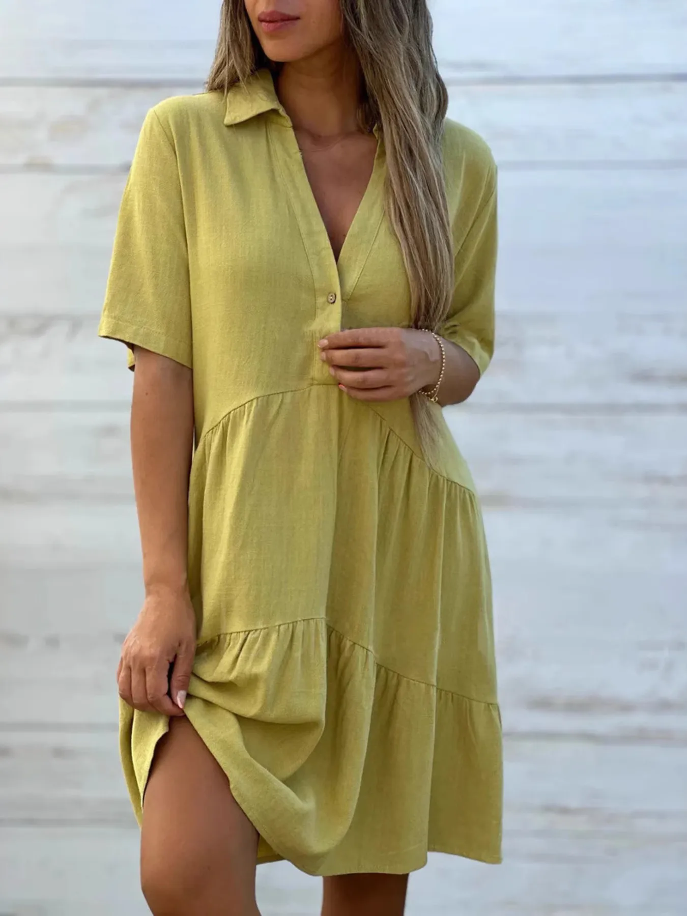 Full Size Tiered Button-Front Short Sleeve Dress Plus Size