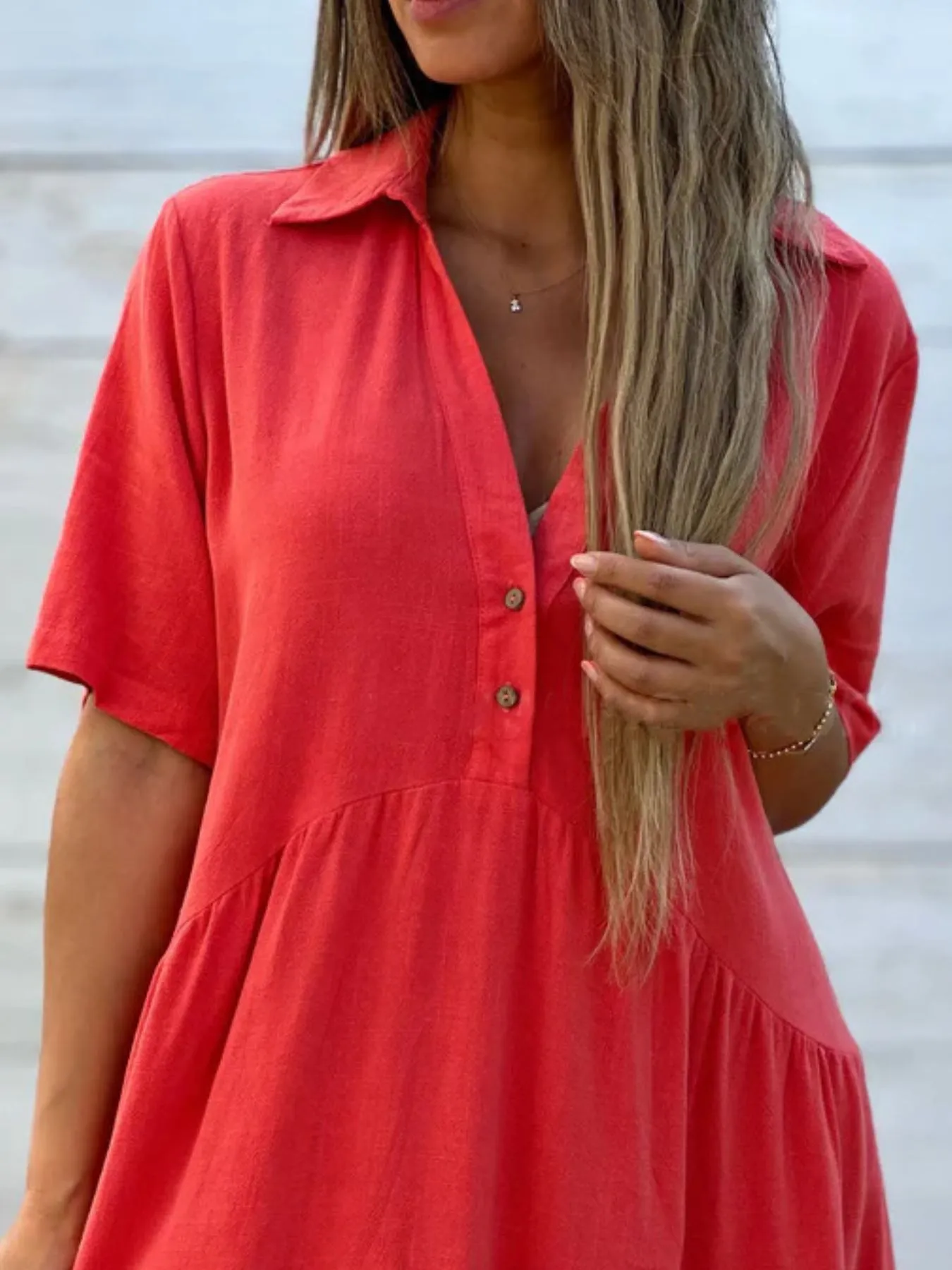 Full Size Tiered Button-Front Short Sleeve Dress Plus Size - Image 15