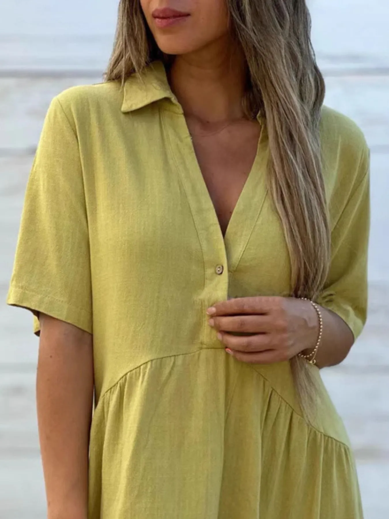 Full Size Tiered Button-Front Short Sleeve Dress Plus Size - Image 2