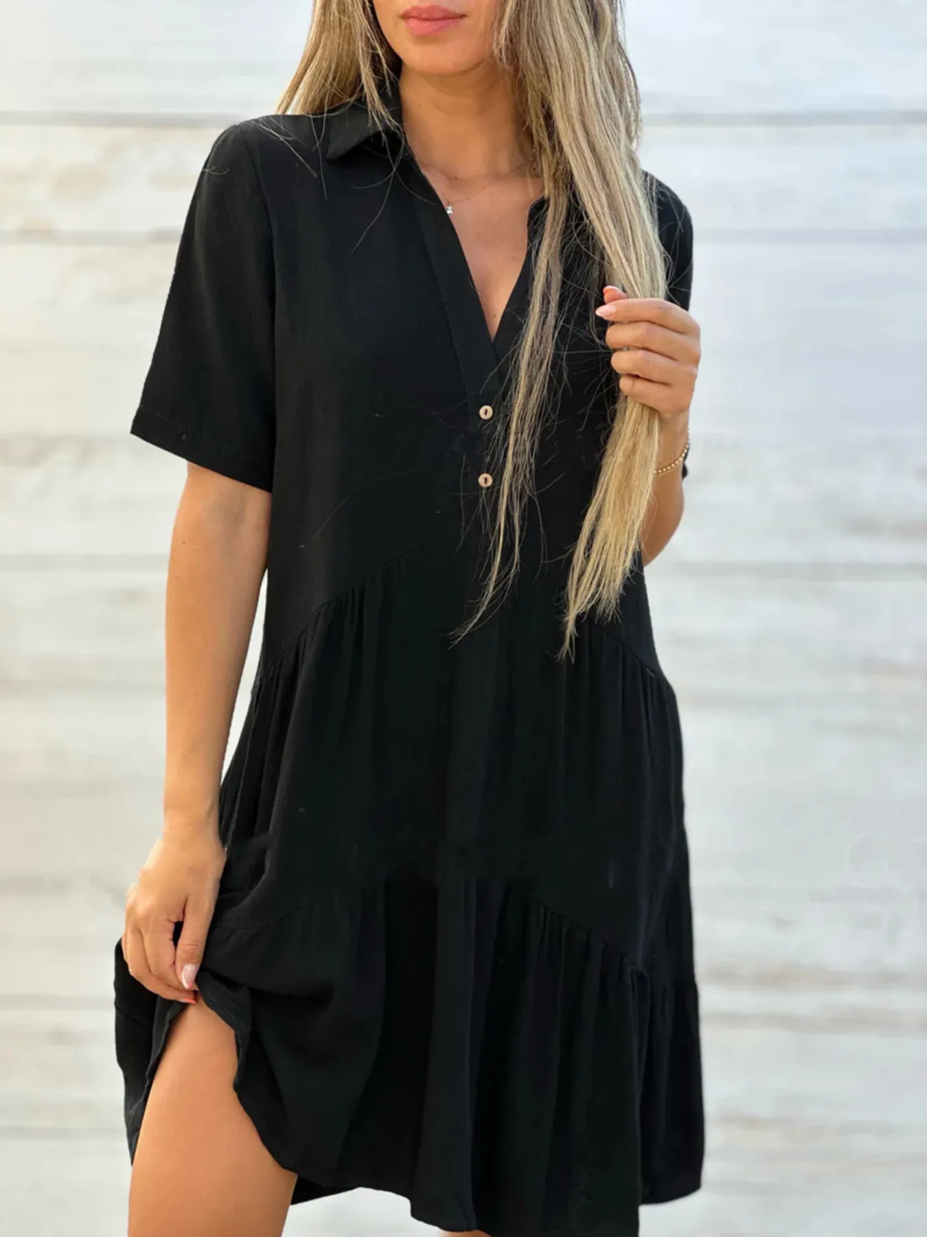 Full Size Tiered Button-Front Short Sleeve Dress Plus Size - Image 4