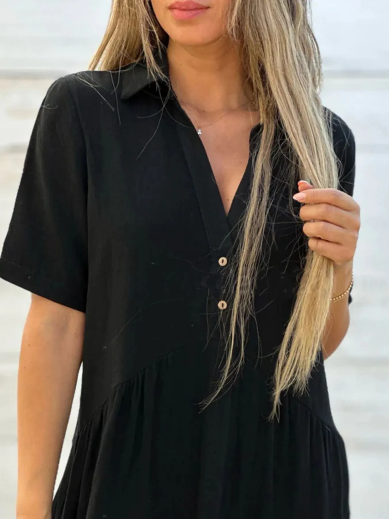 Full Size Tiered Button-Front Short Sleeve Dress Plus Size - Image 5