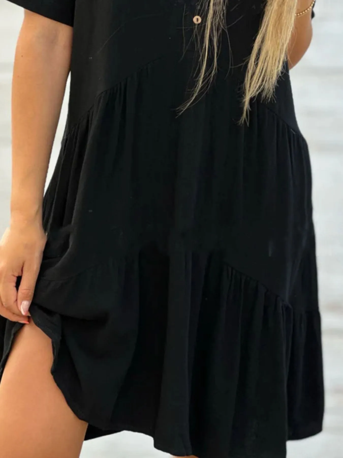 Full Size Tiered Button-Front Short Sleeve Dress Plus Size - Image 6