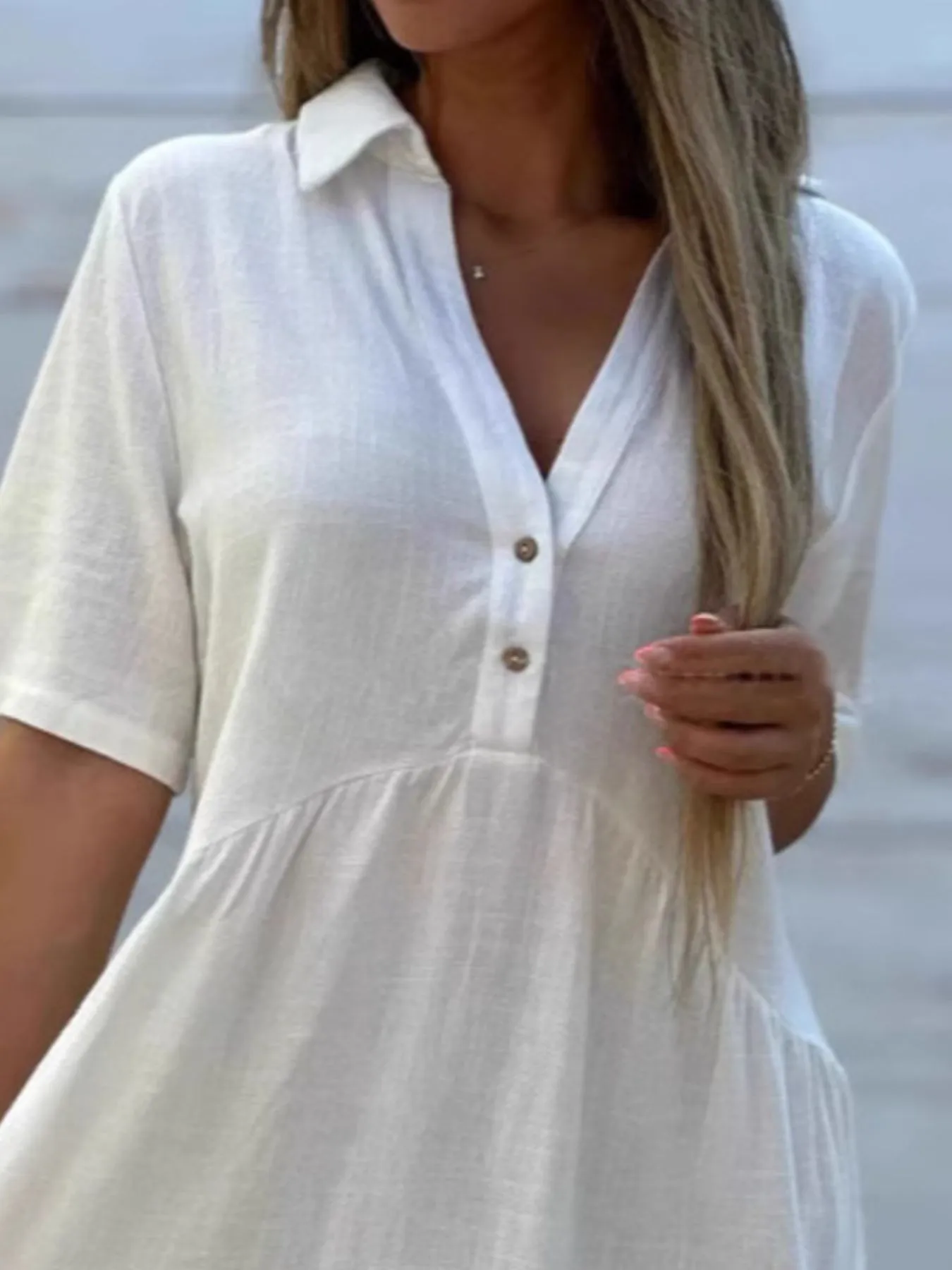 Full Size Tiered Button-Front Short Sleeve Dress Plus Size - Image 9