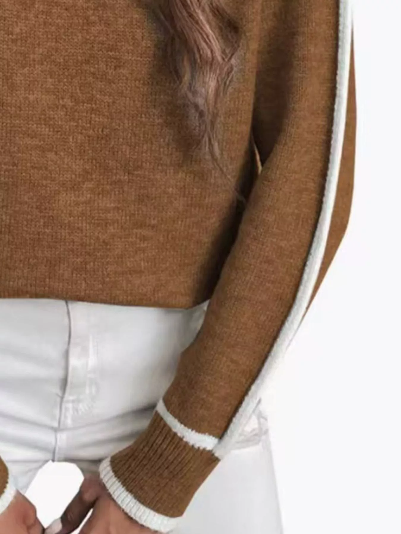 Full Size Turtleneck Contrast Trim Sweater Plus Size - Image 14