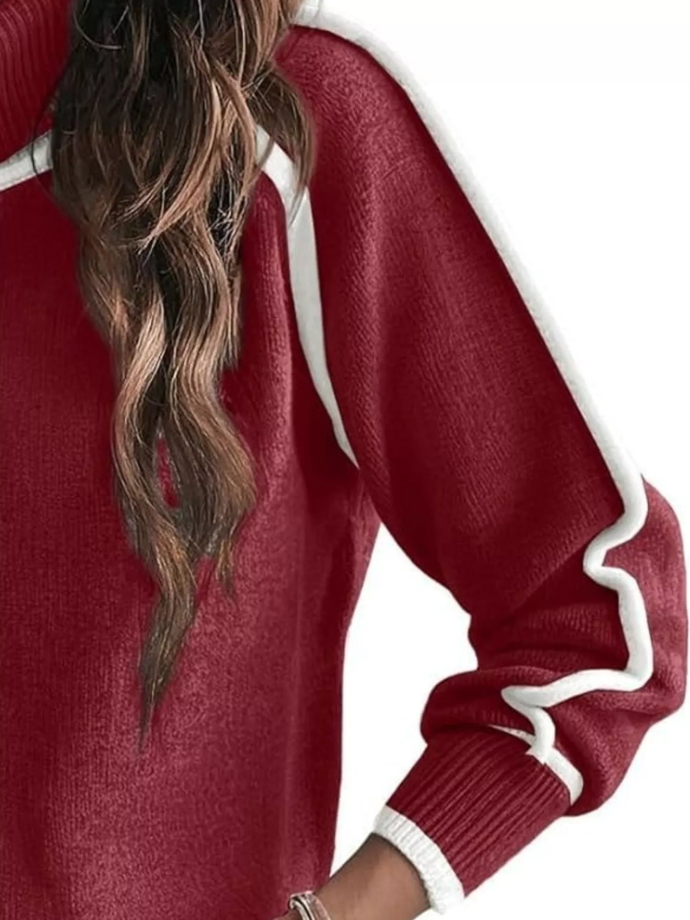 Full Size Turtleneck Contrast Trim Sweater Plus Size - Image 23