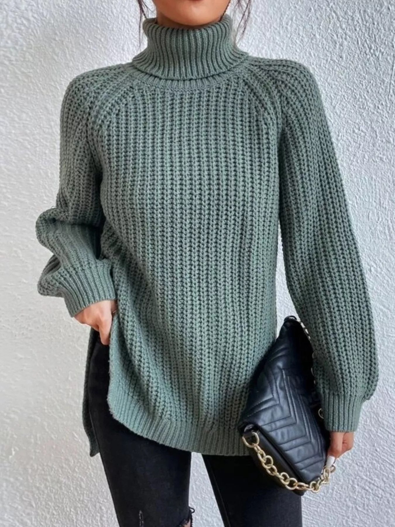 Full Size Turtleneck Long Sleeve Sweater Plus Size - Image 4