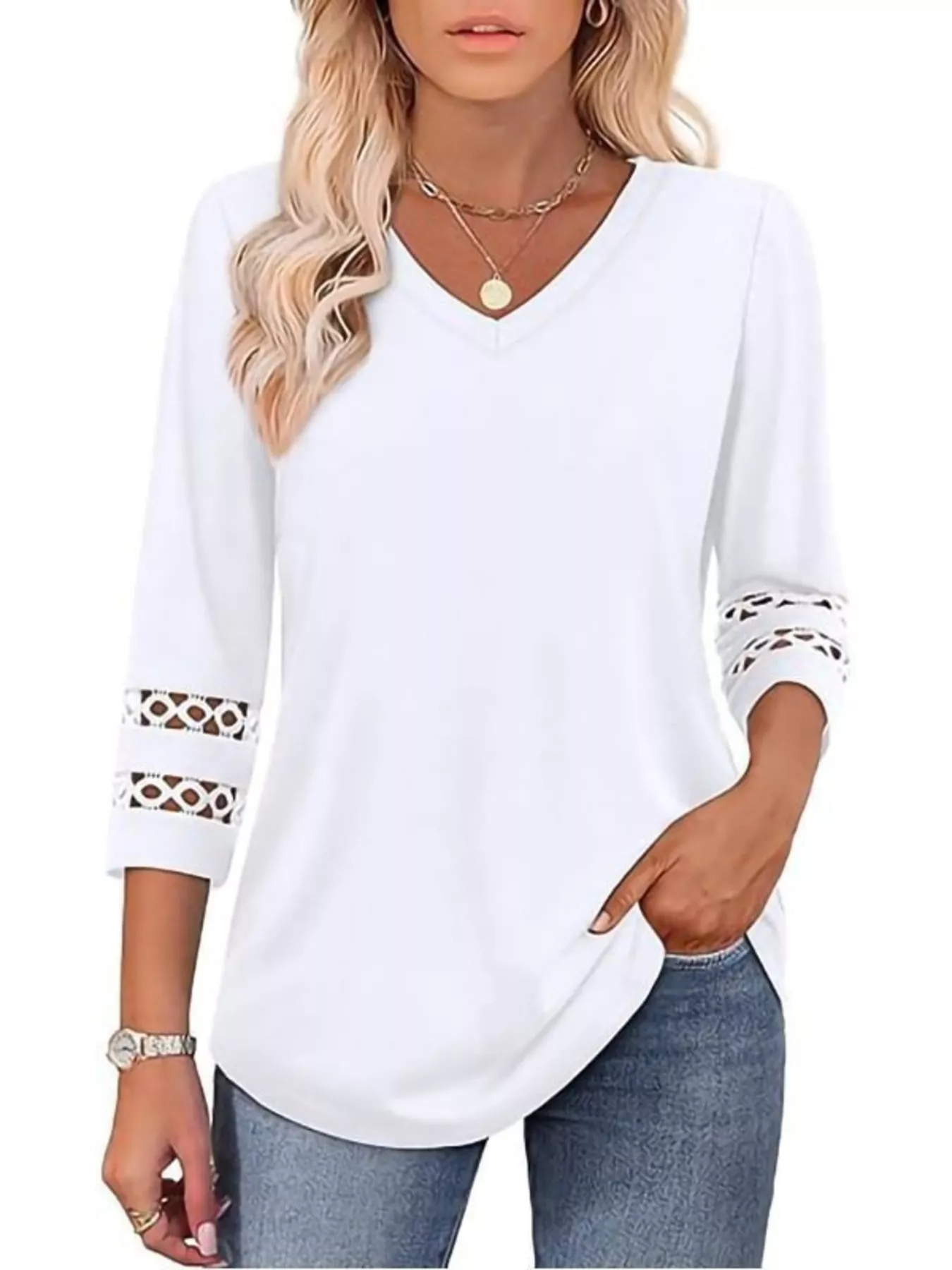Full Size V-Neck 3/4 Sleeve T-Shirt Plus Size - Image 12