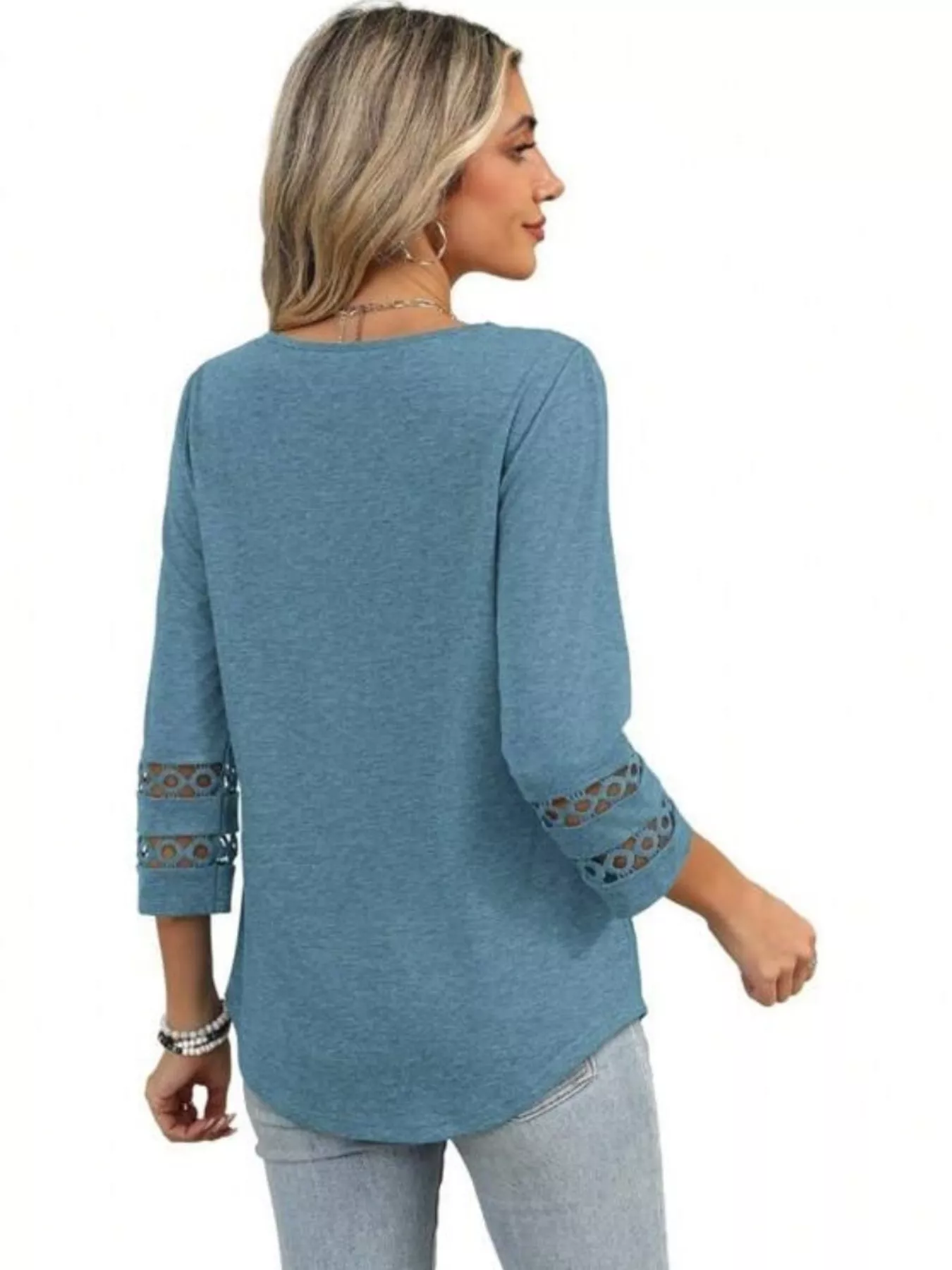 Full Size V-Neck 3/4 Sleeve T-Shirt Plus Size - Image 32