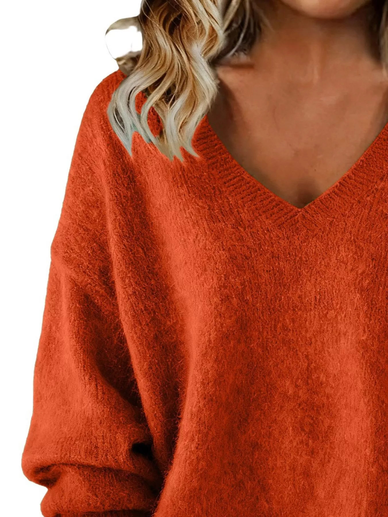 Full Size V-Neck Dropped Shoulder Sweater Plus Size - Image 8