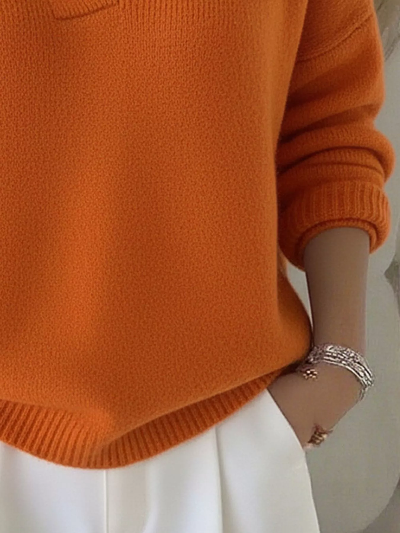 Full Size V-Neck Long Sleeve Sweater Plus Size - Image 3