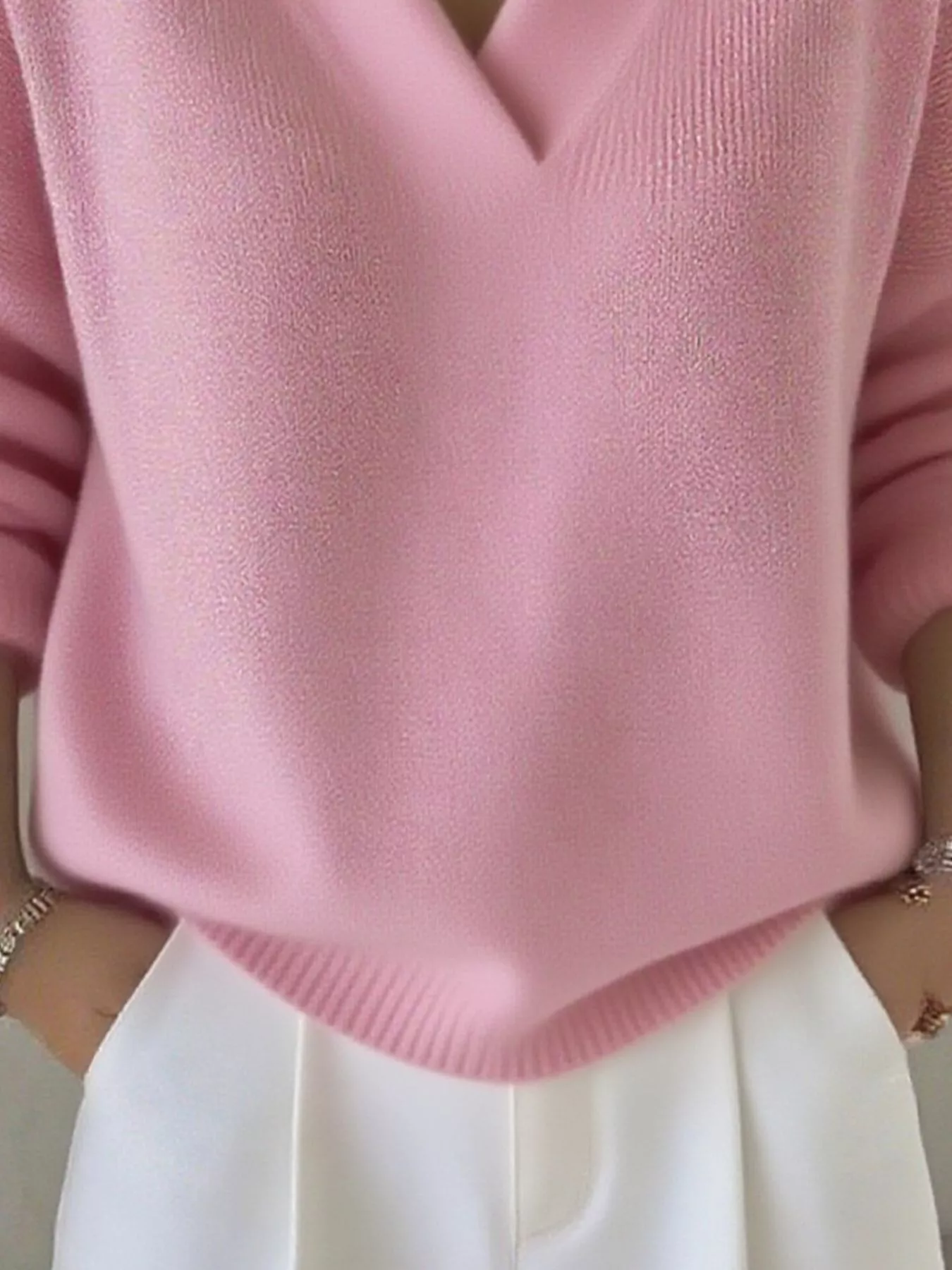 Full Size V-Neck Long Sleeve Sweater Plus Size - Image 6