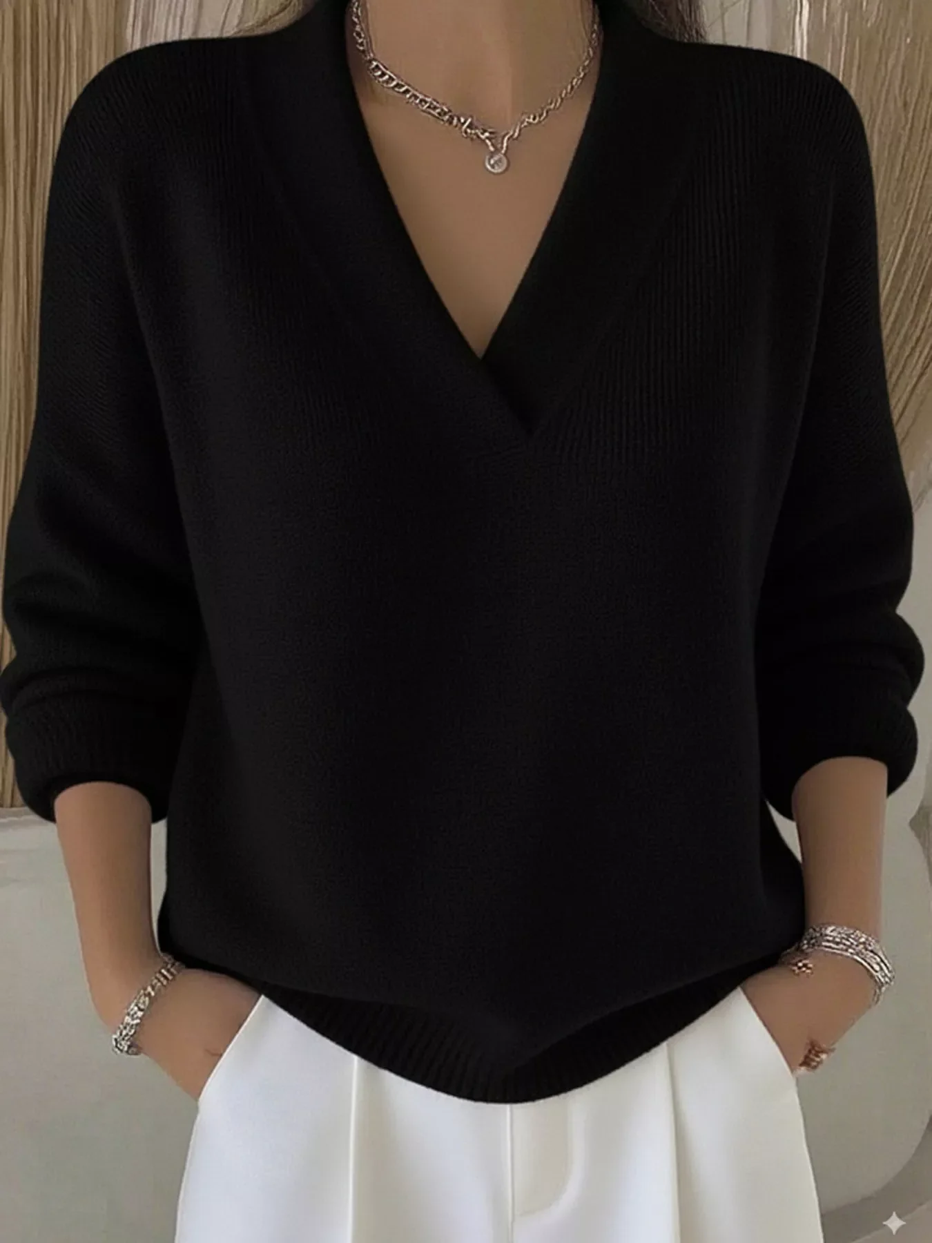 Full Size V-Neck Long Sleeve Sweater Plus Size - Image 7