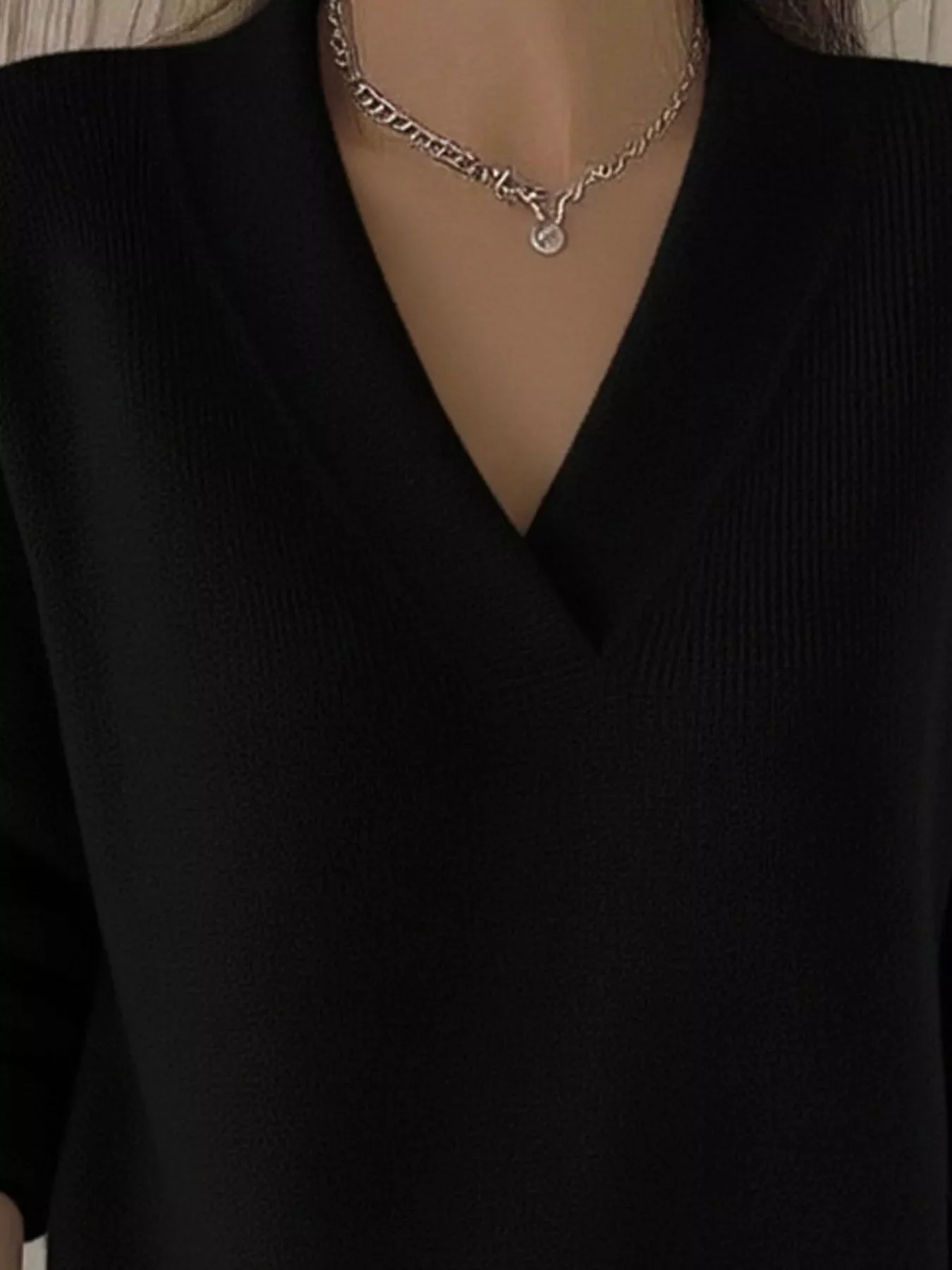 Full Size V-Neck Long Sleeve Sweater Plus Size - Image 8
