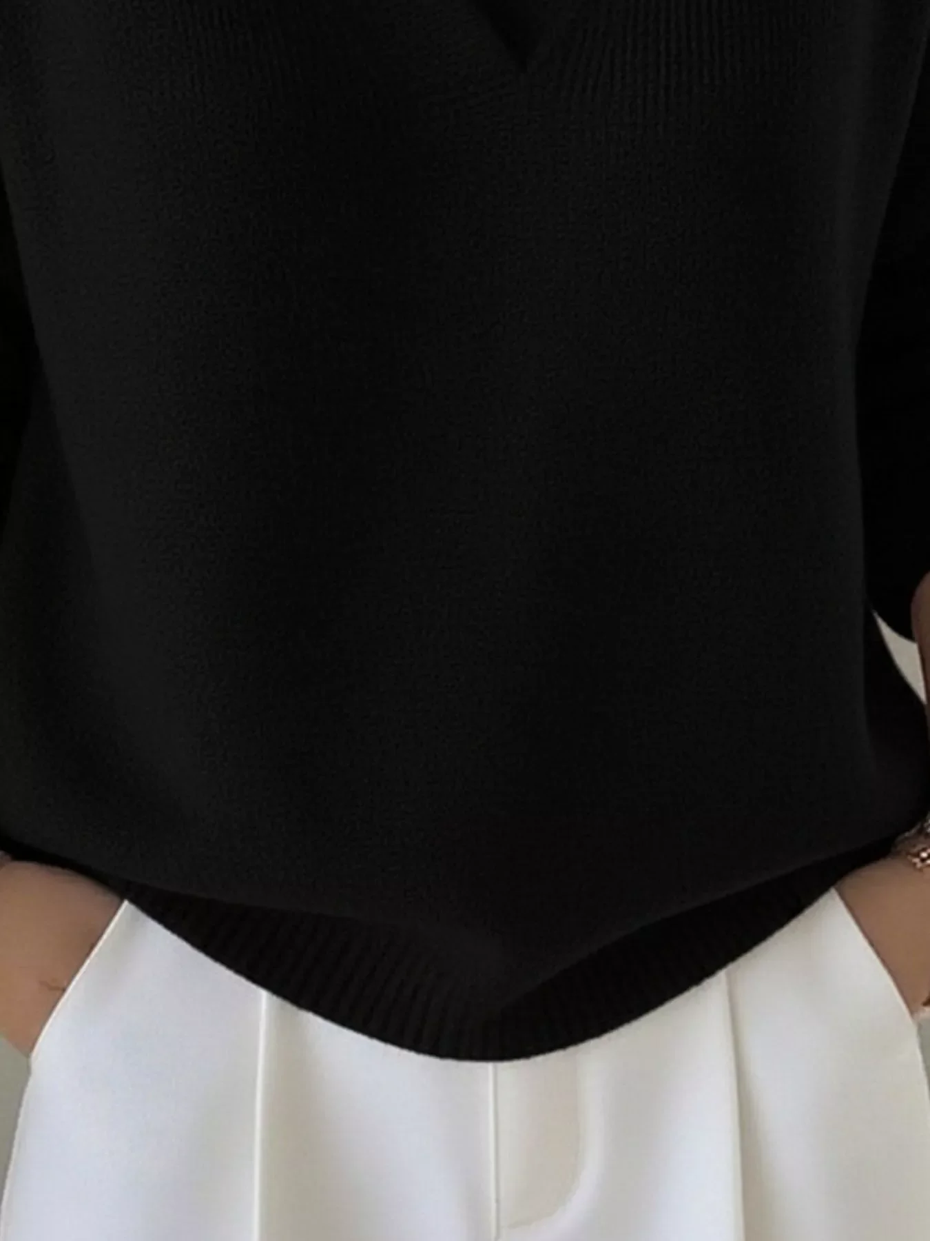 Full Size V-Neck Long Sleeve Sweater Plus Size - Image 9