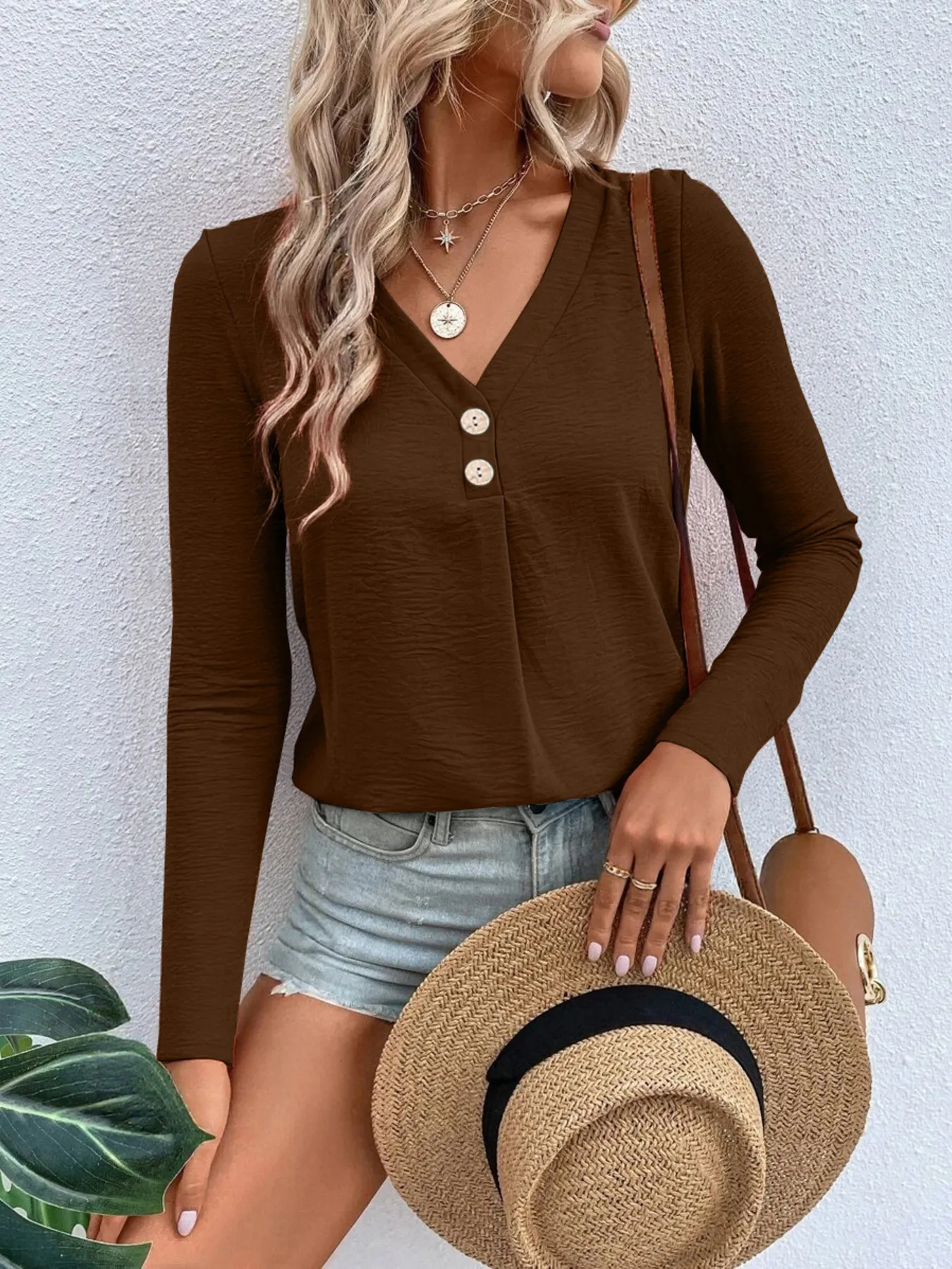 Full Size V-Neck Long Sleeve T-Shirt Plus Size - Image 13