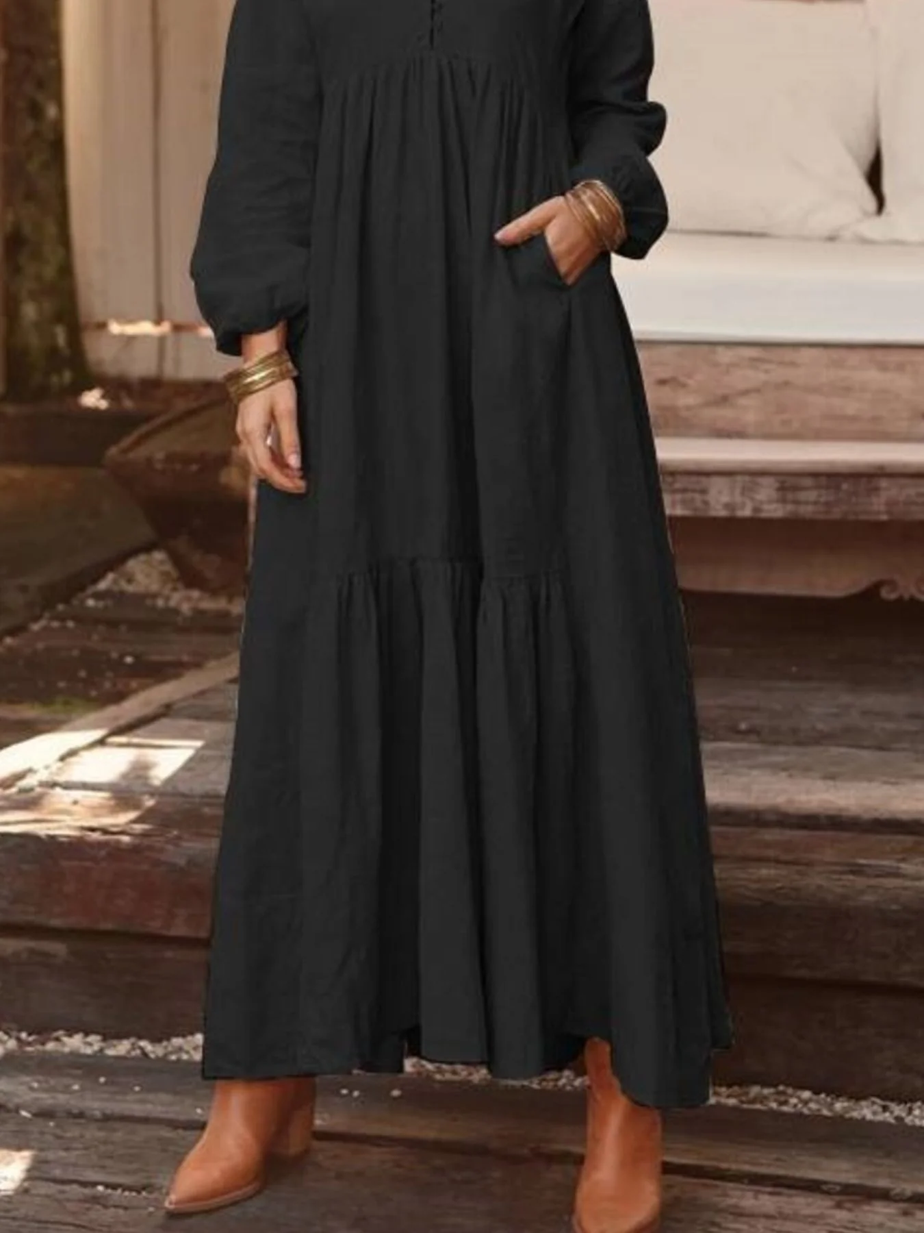 Full Size V-Neck Long Sleeve Tiered Maxi Dress Plus Size - Image 18