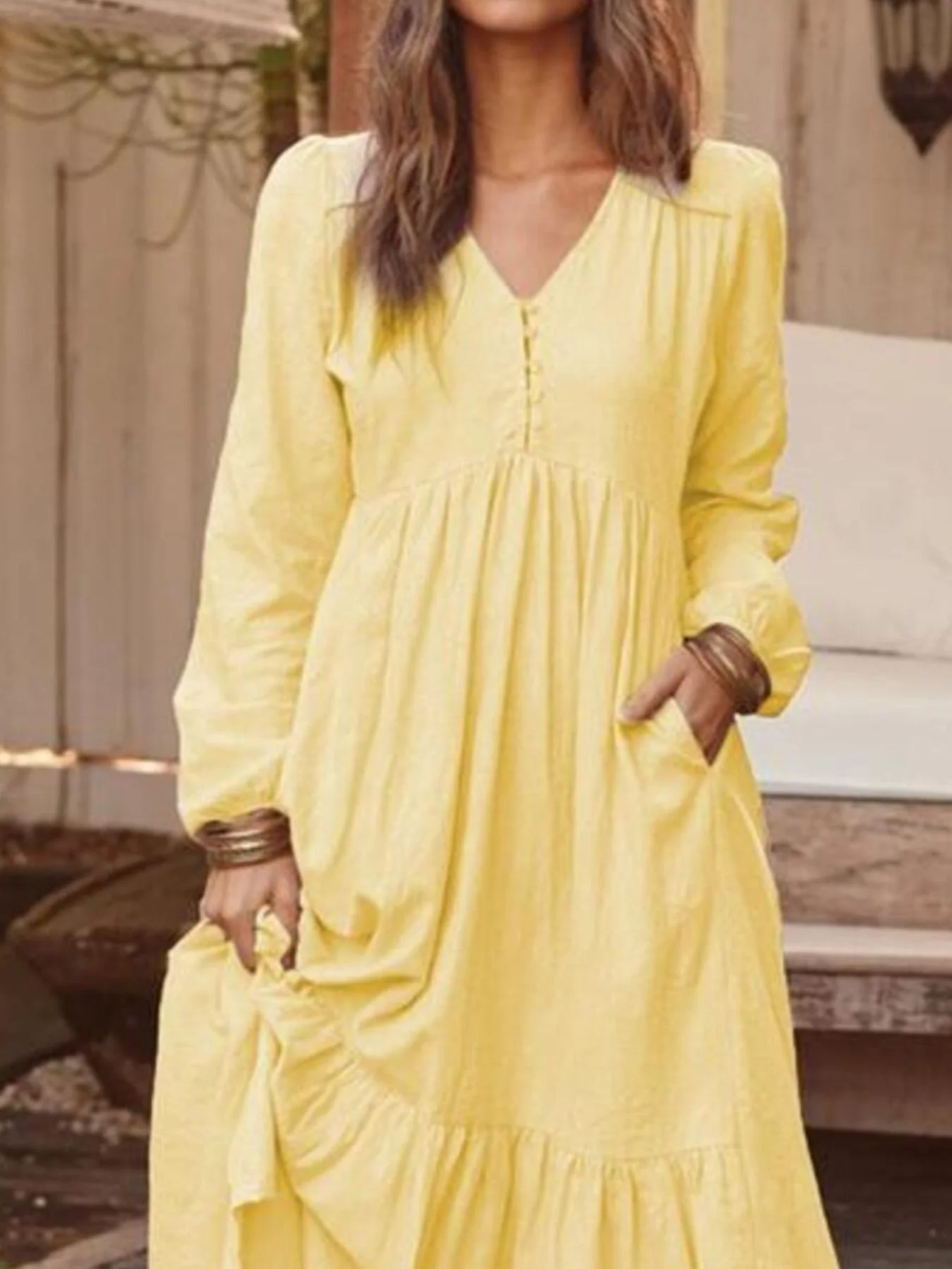 Full Size V-Neck Long Sleeve Tiered Maxi Dress Plus Size - Image 2