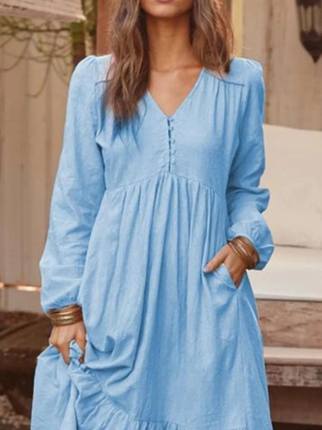 Full Size V-Neck Long Sleeve Tiered Maxi Dress Plus Size - Image 6