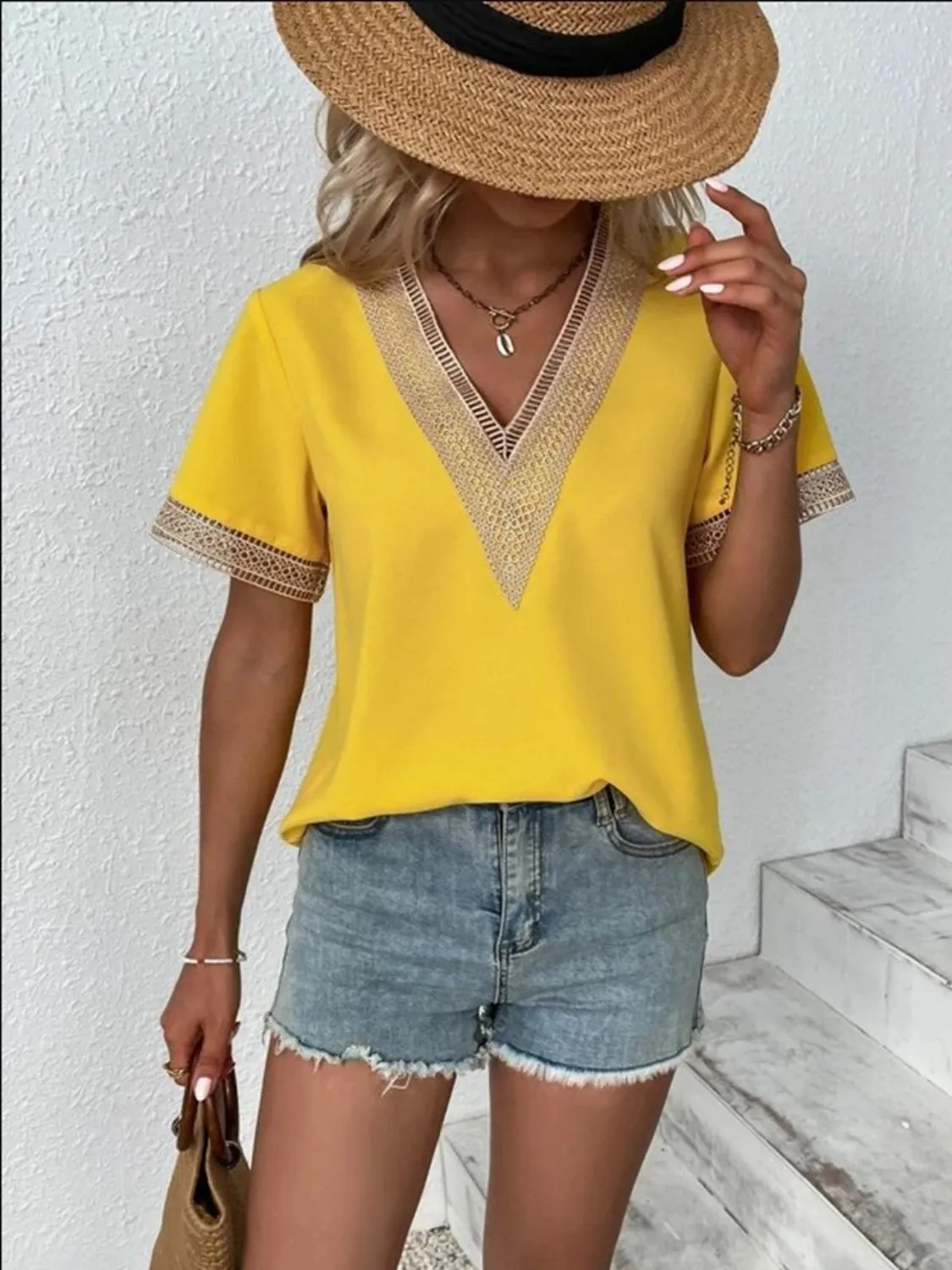Full Size V-Neck Short Sleeve Blouse Plus Size - Image 9