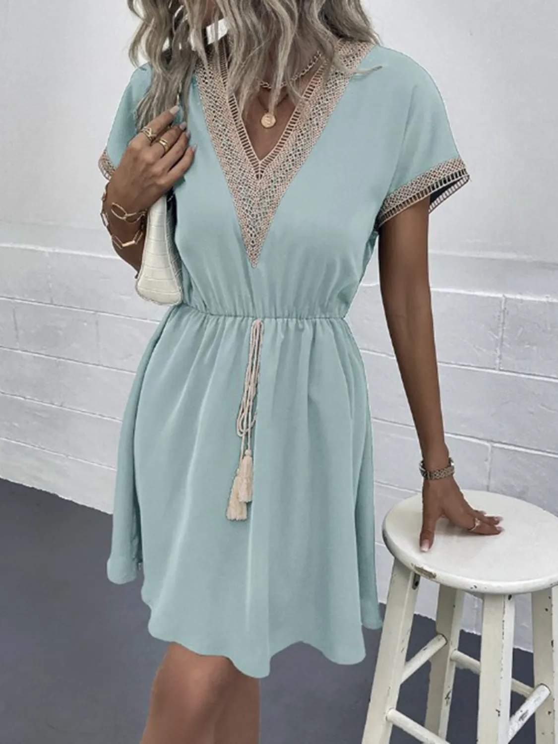 Full Size V-Neck Short Sleeve Dress Plus Size - Image 11