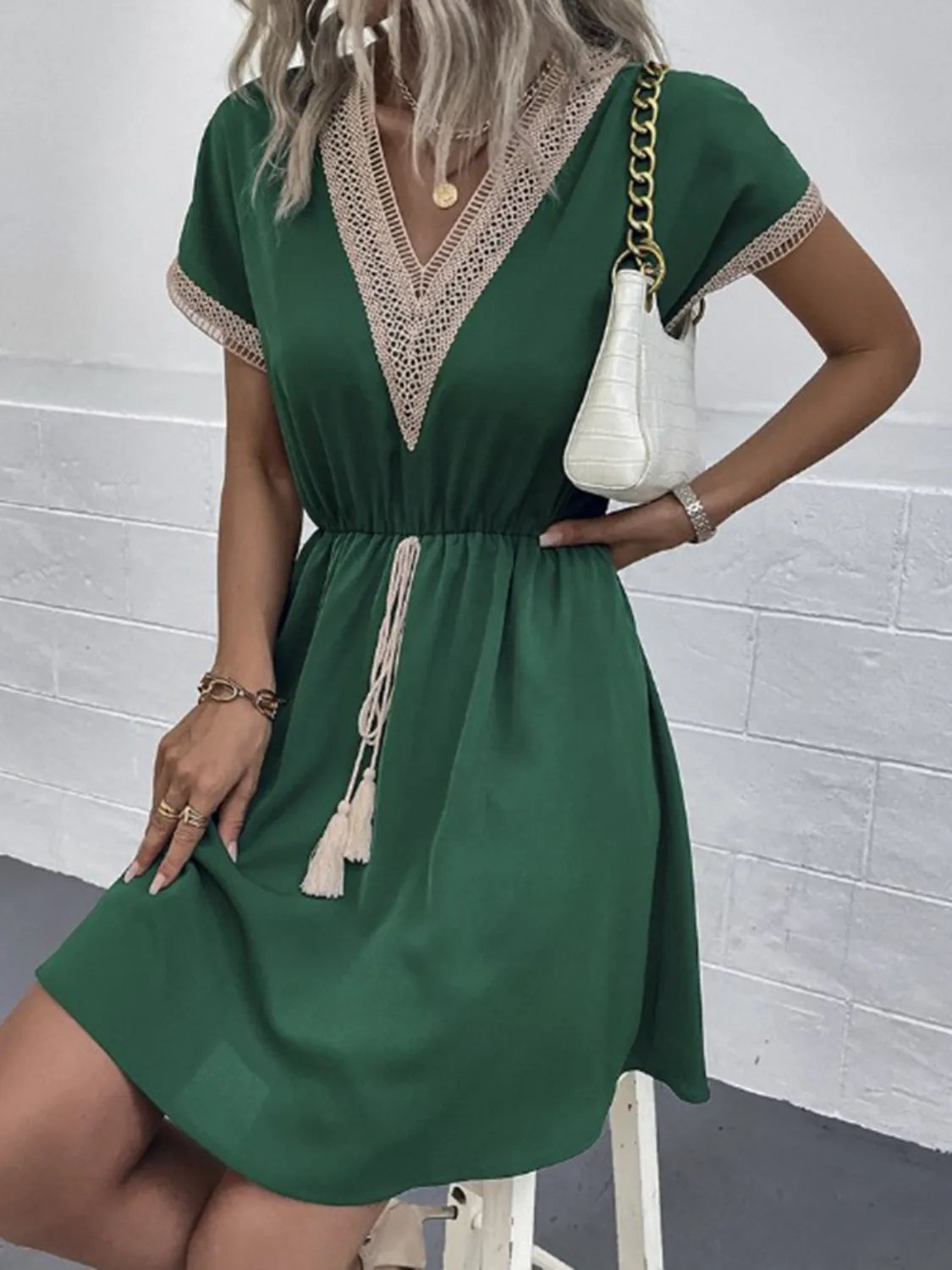 Full Size V-Neck Short Sleeve Dress Plus Size - Image 15