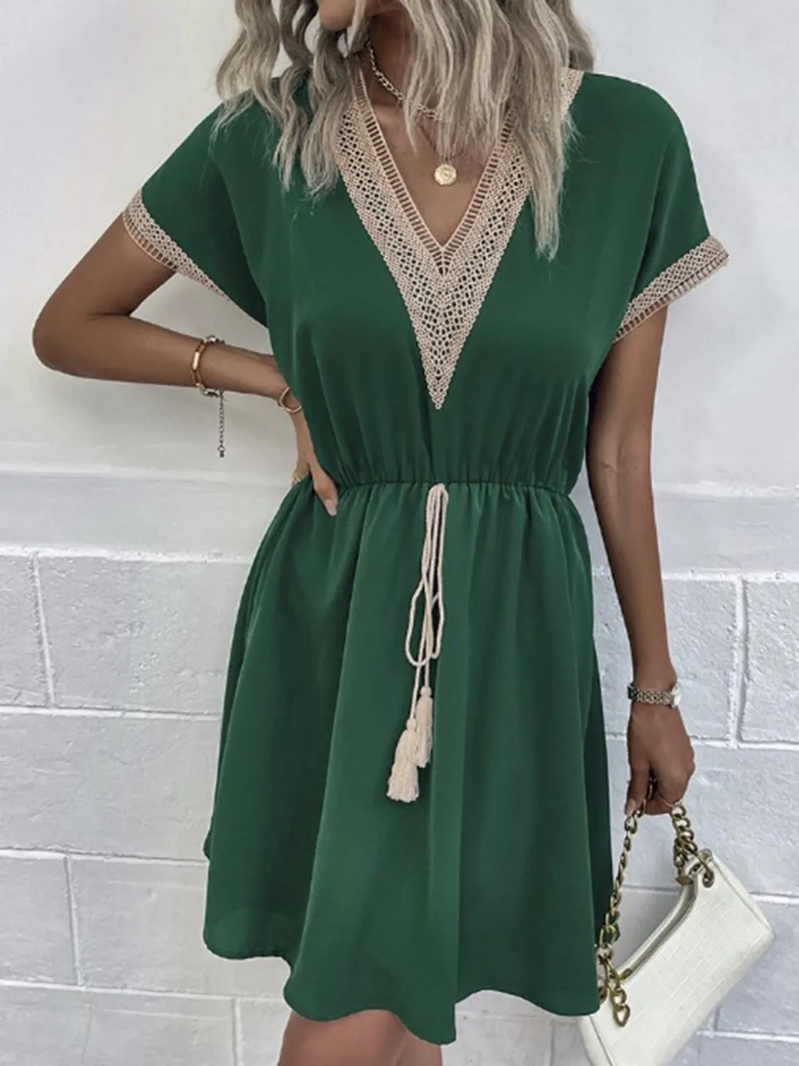 Full Size V-Neck Short Sleeve Dress Plus Size - Image 17