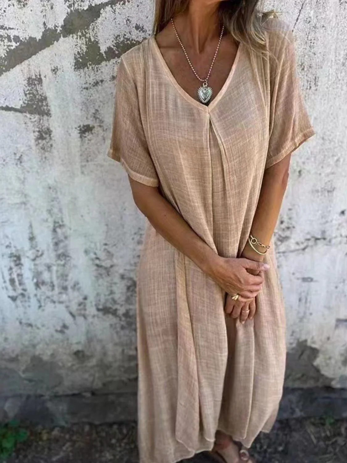 Full Size V-Neck Short Sleeve Midi Dress Plus Size - Image 16