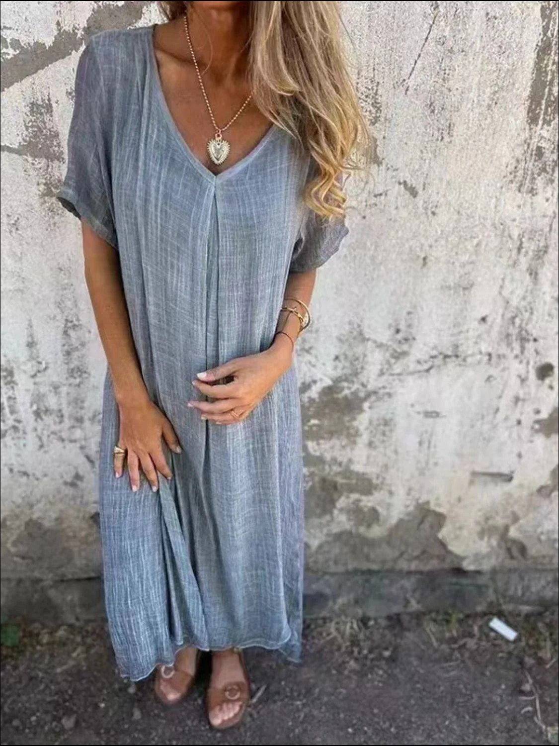 Full Size V-Neck Short Sleeve Midi Dress Plus Size - Image 21