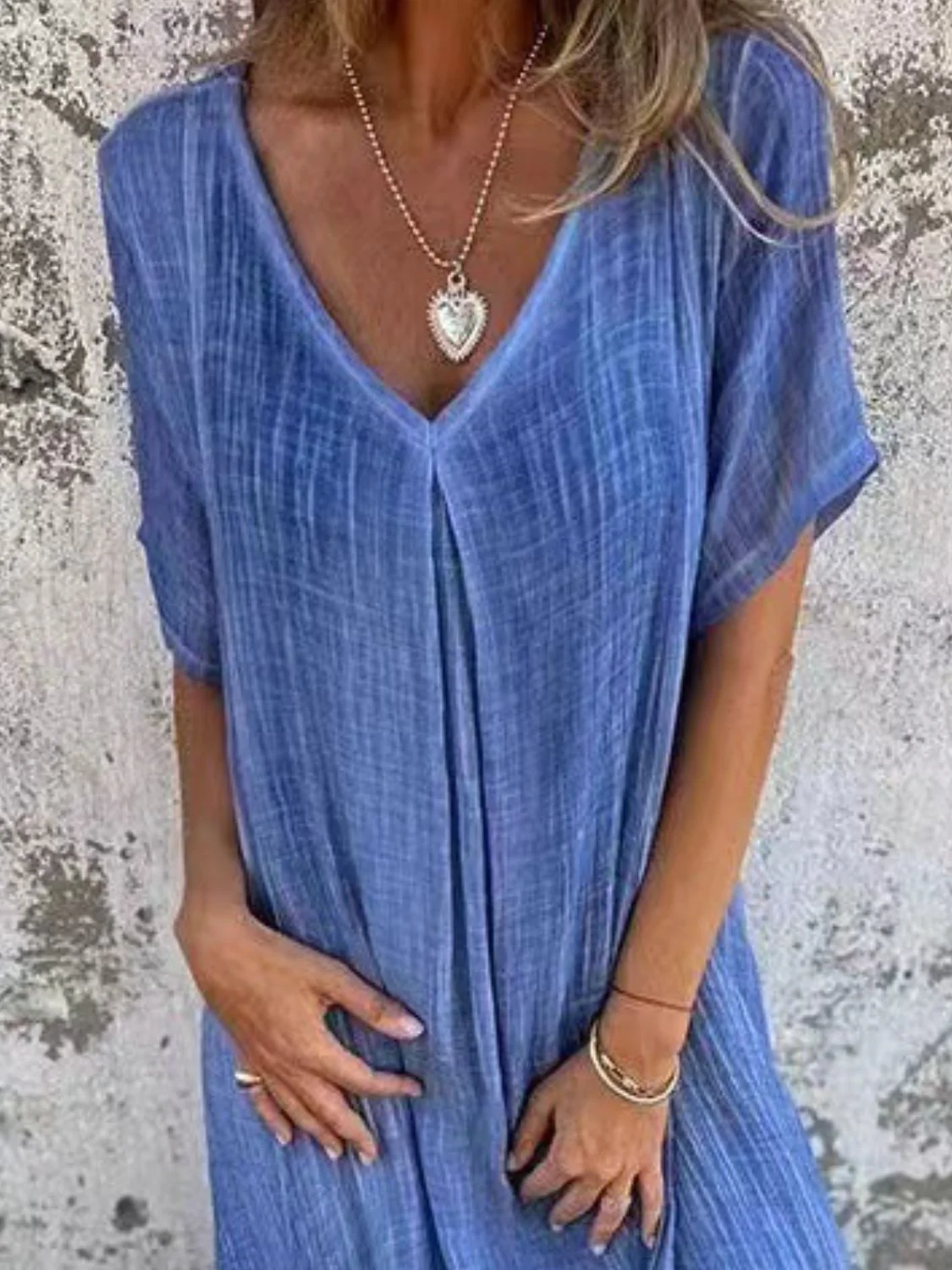 Full Size V-Neck Short Sleeve Midi Dress Plus Size - Image 3
