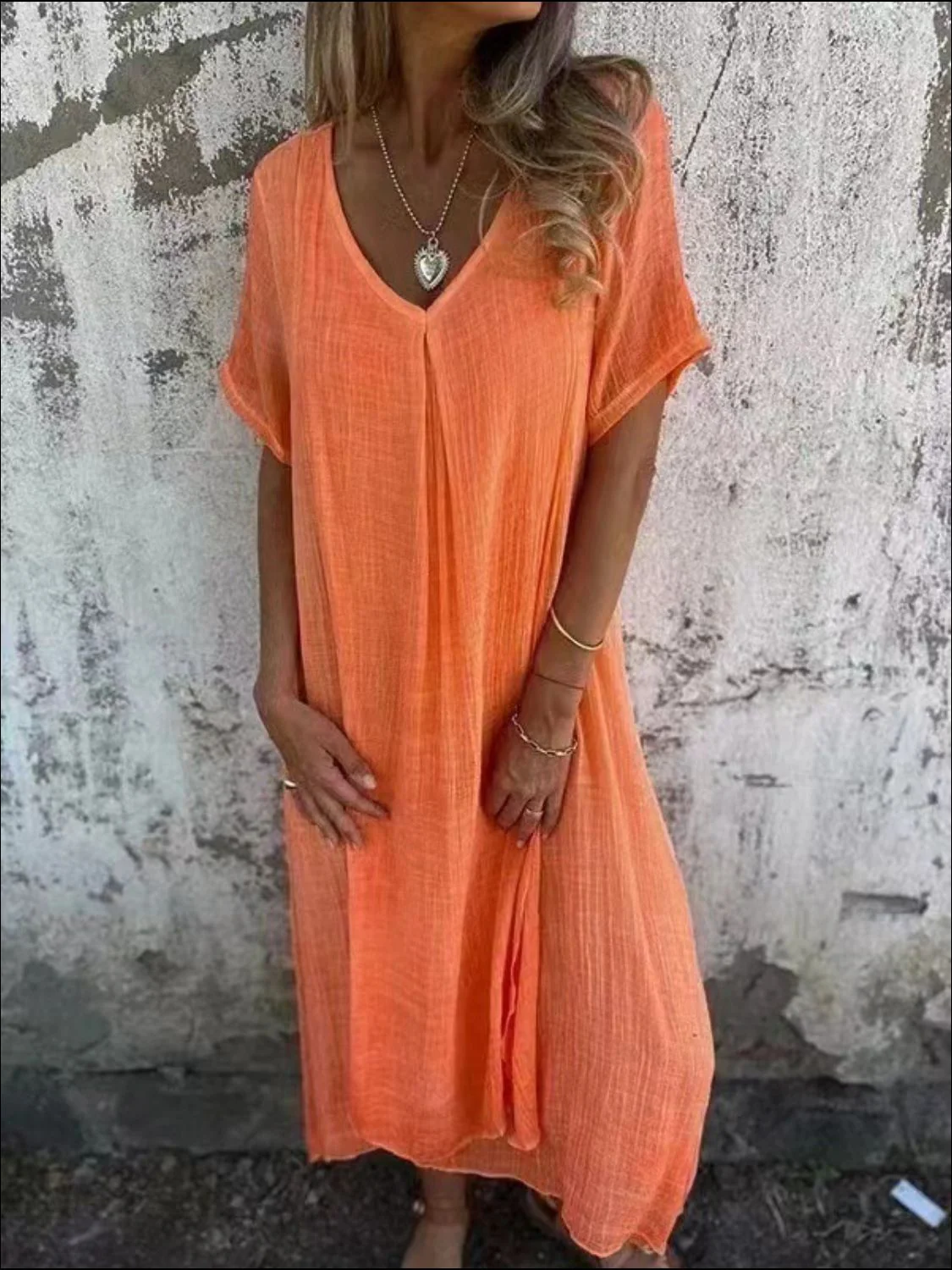 Full Size V-Neck Short Sleeve Midi Dress Plus Size - Image 6