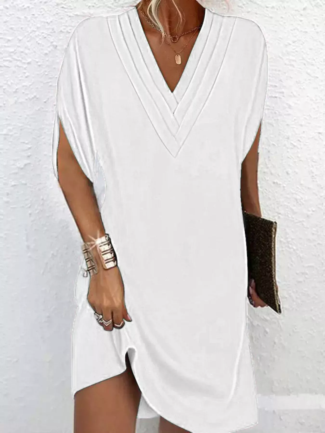 Full Size V-Neck Slit Sleeve Mini Dress Plus Size - Image 10