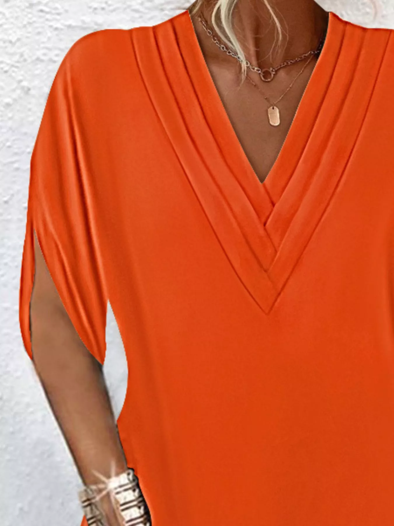 Full Size V-Neck Slit Sleeve Mini Dress Plus Size - Image 14