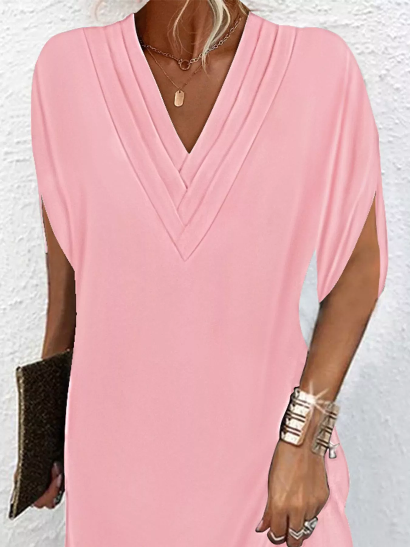 Full Size V-Neck Slit Sleeve Mini Dress Plus Size - Image 16
