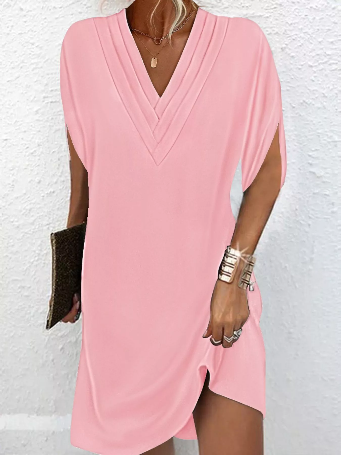 Full Size V-Neck Slit Sleeve Mini Dress Plus Size - Image 17