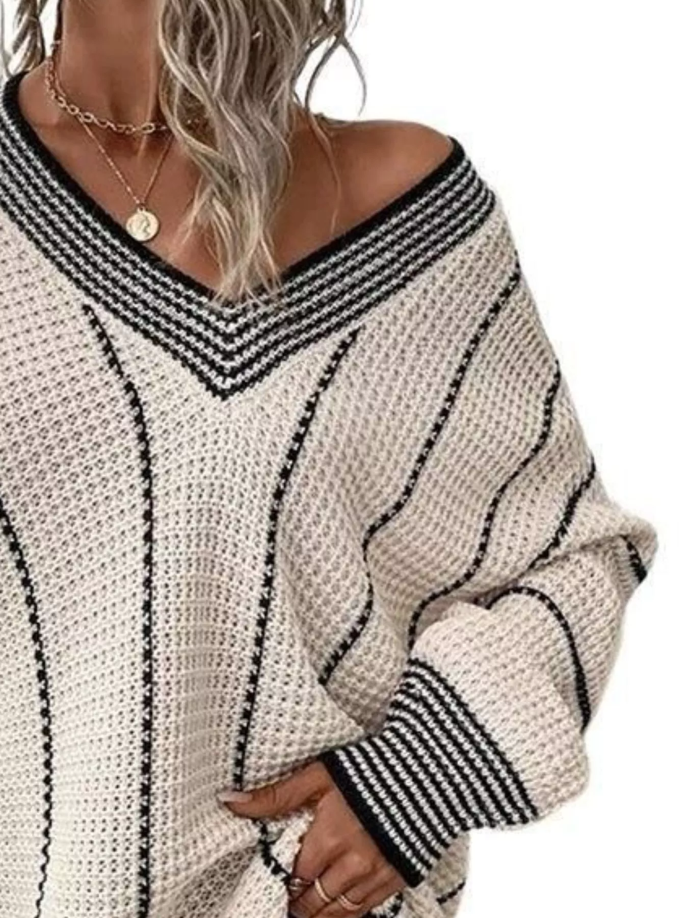 Full Size V-Neck Textured Knit Sweater Plus Size - Image 11
