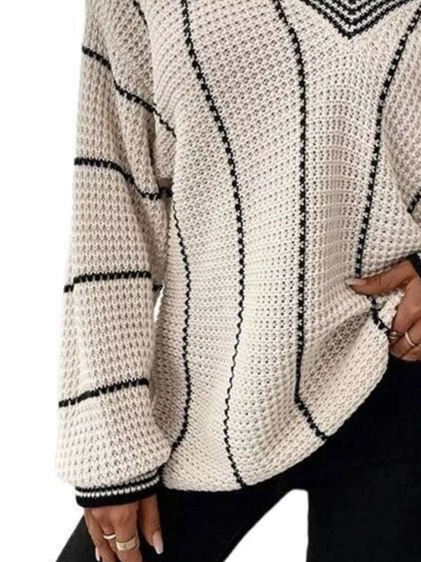 Full Size V-Neck Textured Knit Sweater Plus Size - Image 12