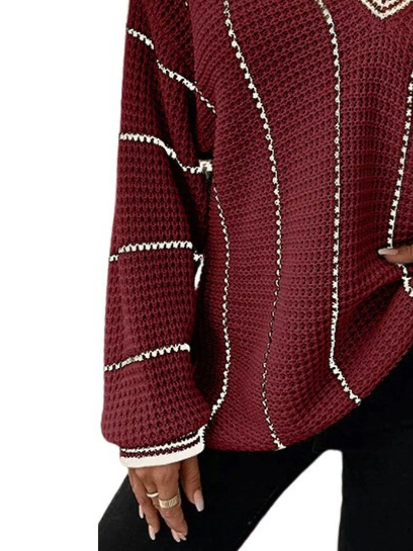 Full Size V-Neck Textured Knit Sweater Plus Size - Image 16