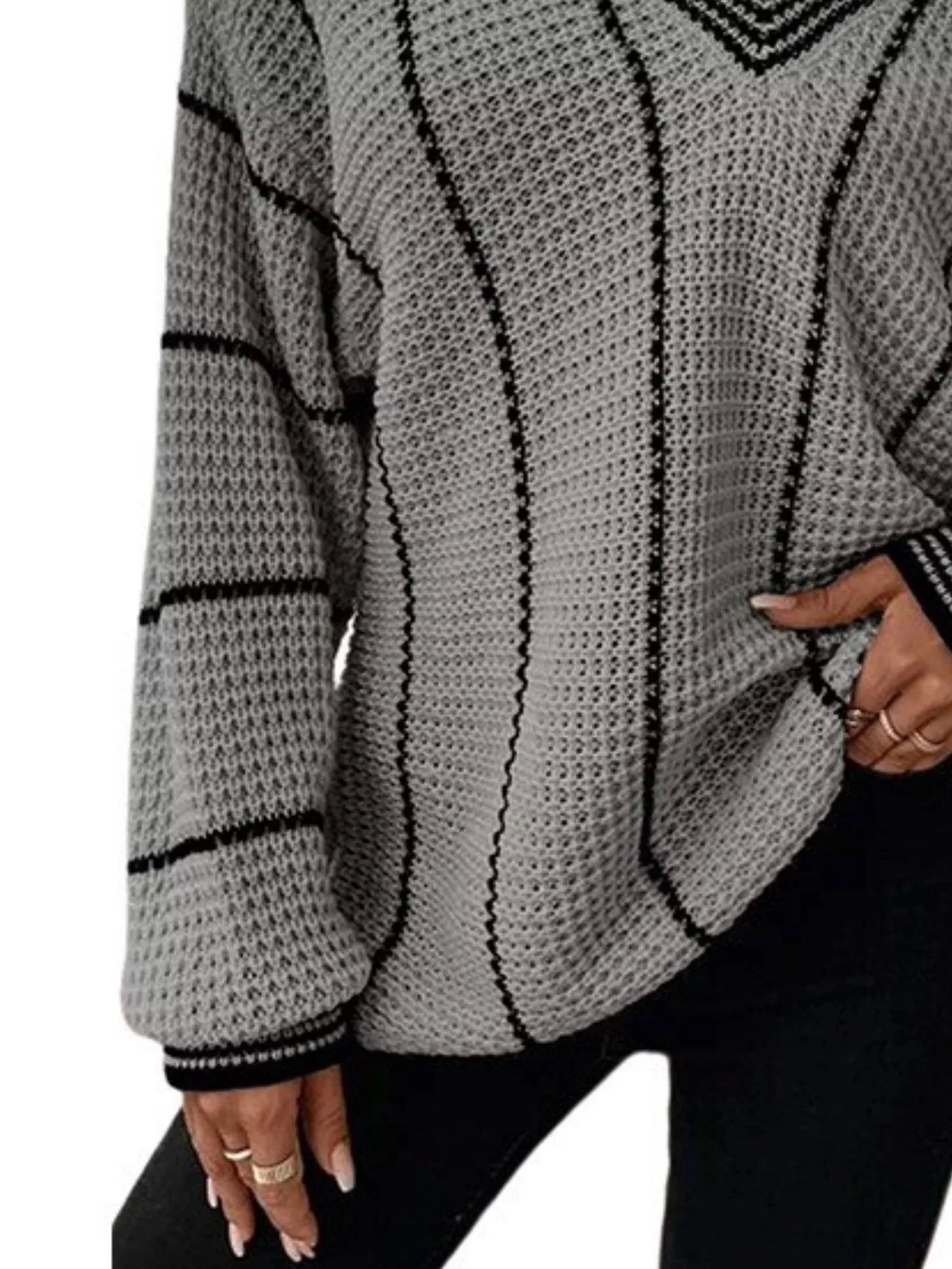 Full Size V-Neck Textured Knit Sweater Plus Size - Image 18