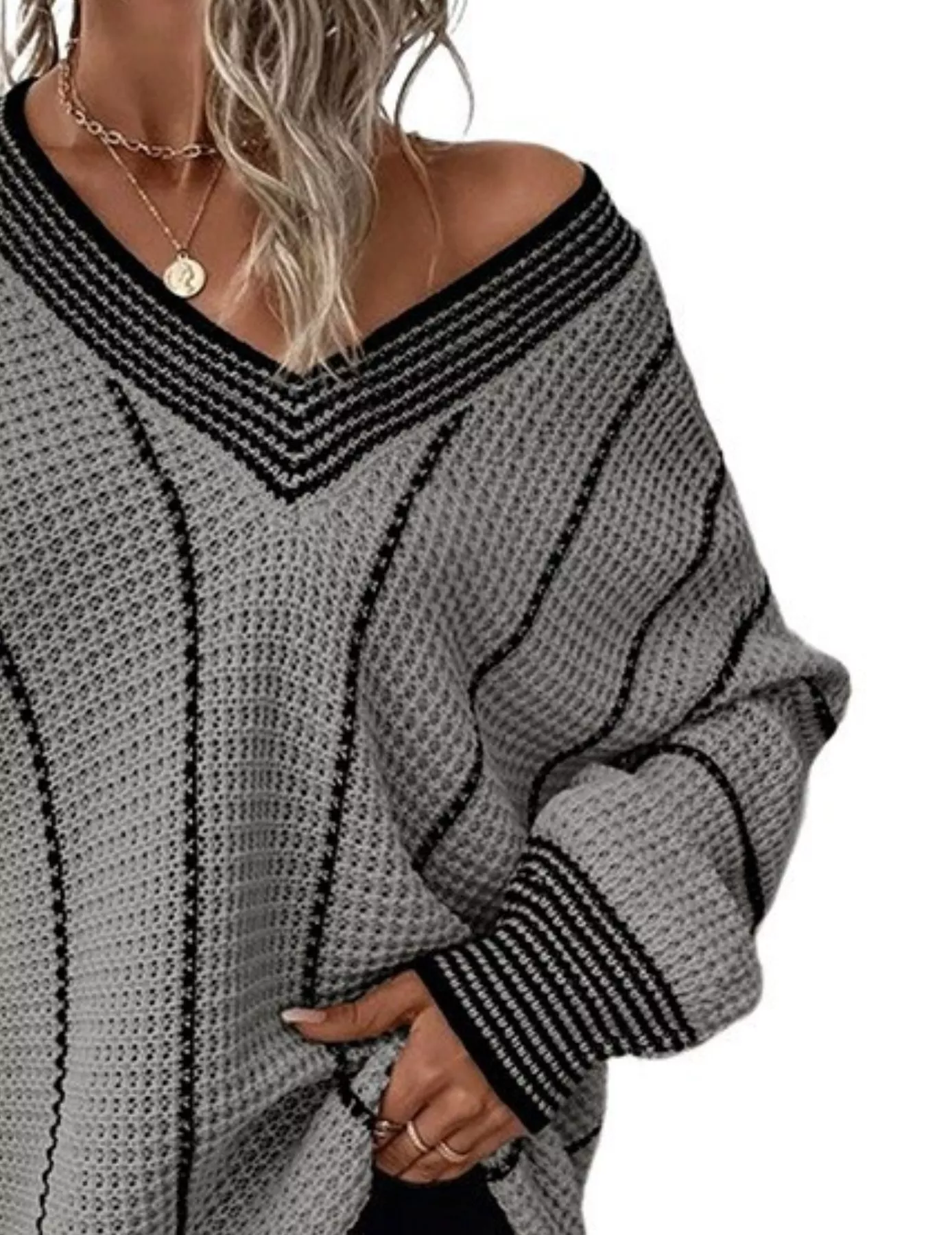 Full Size V-Neck Textured Knit Sweater Plus Size - Image 19