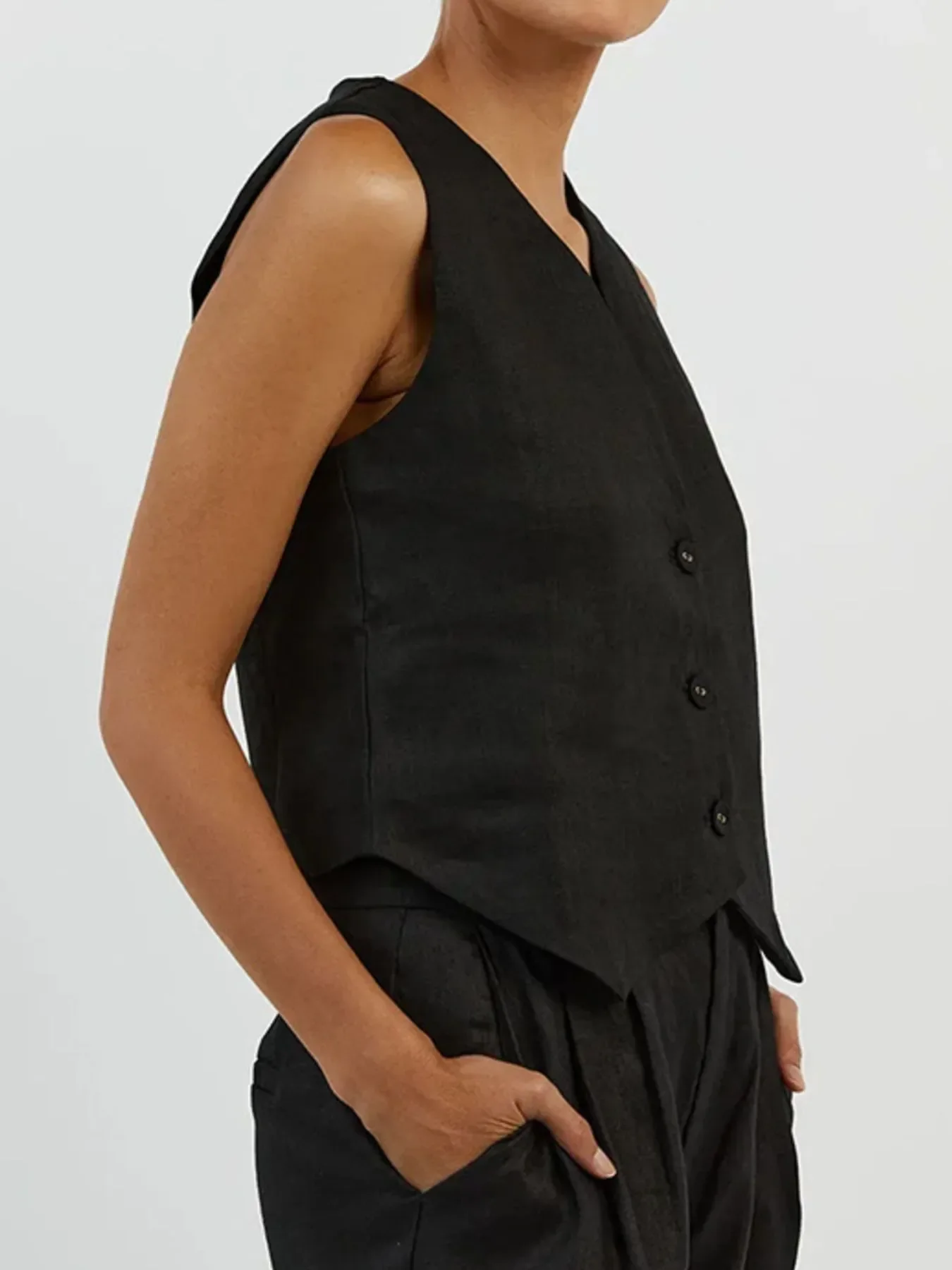Full Size V-Neck Vest and Wide Leg Pants Set Plus Size - Image 9