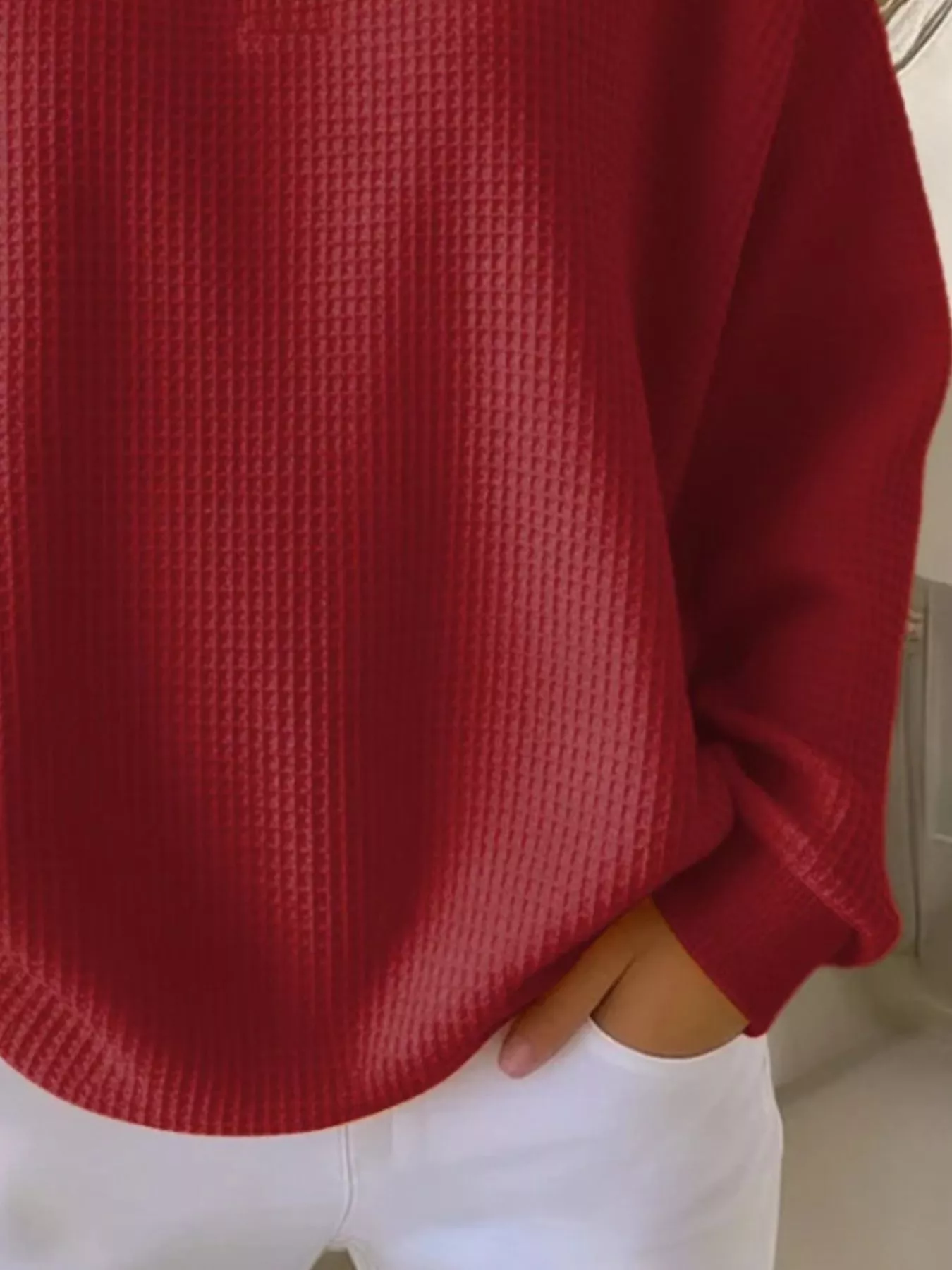 Full Size Waffle Knit Button Detail Top Plus Size - Image 15