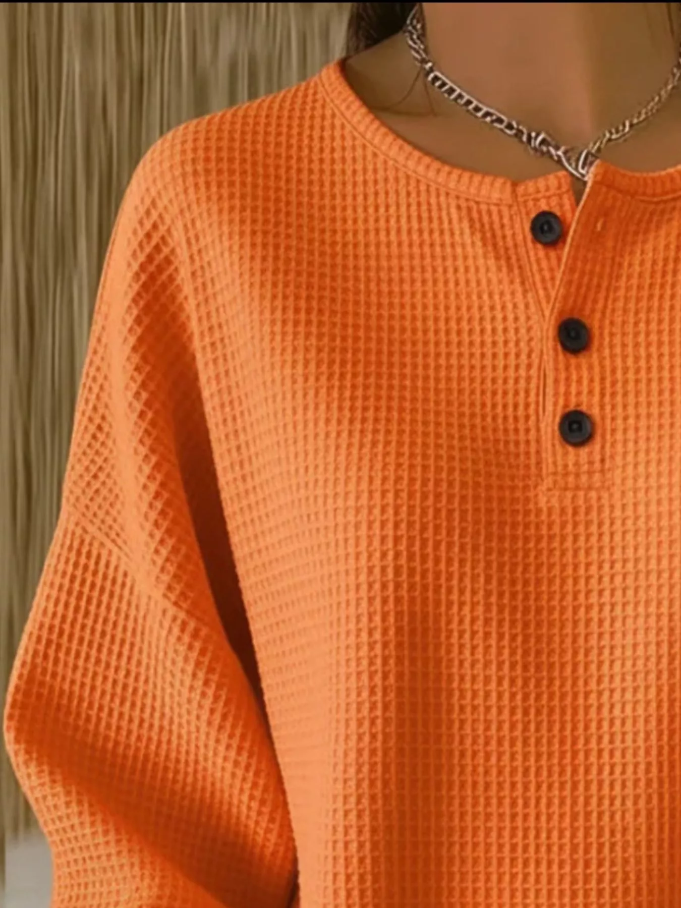 Full Size Waffle Knit Button Detail Top Plus Size - Image 2
