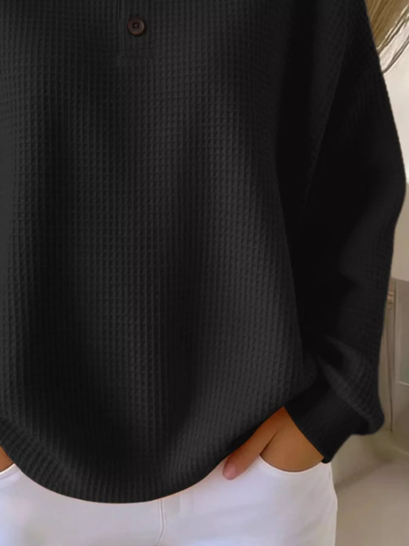 Full Size Waffle Knit Button Detail Top Plus Size - Image 6