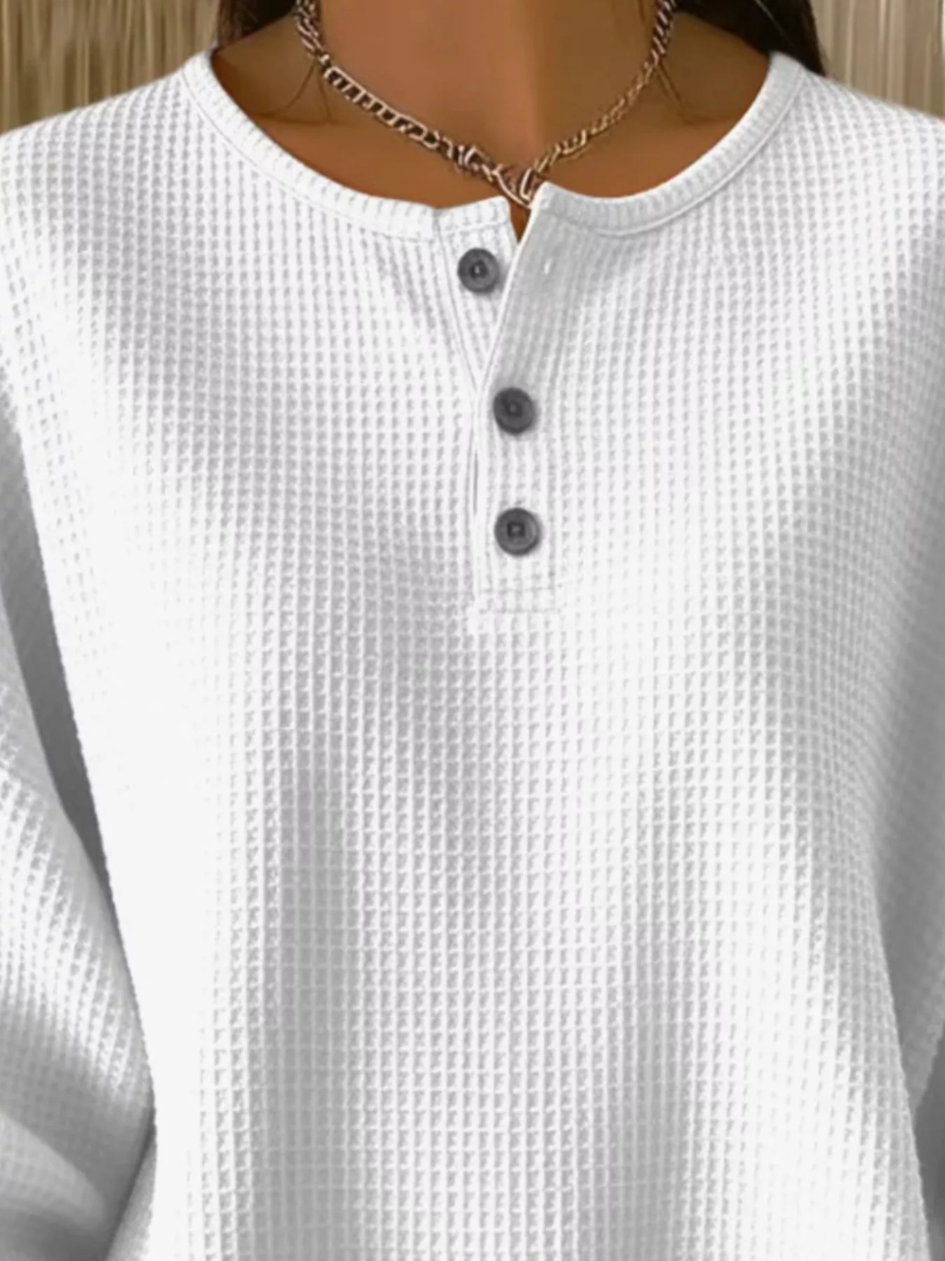 Full Size Waffle Knit Button Detail Top Plus Size - Image 8