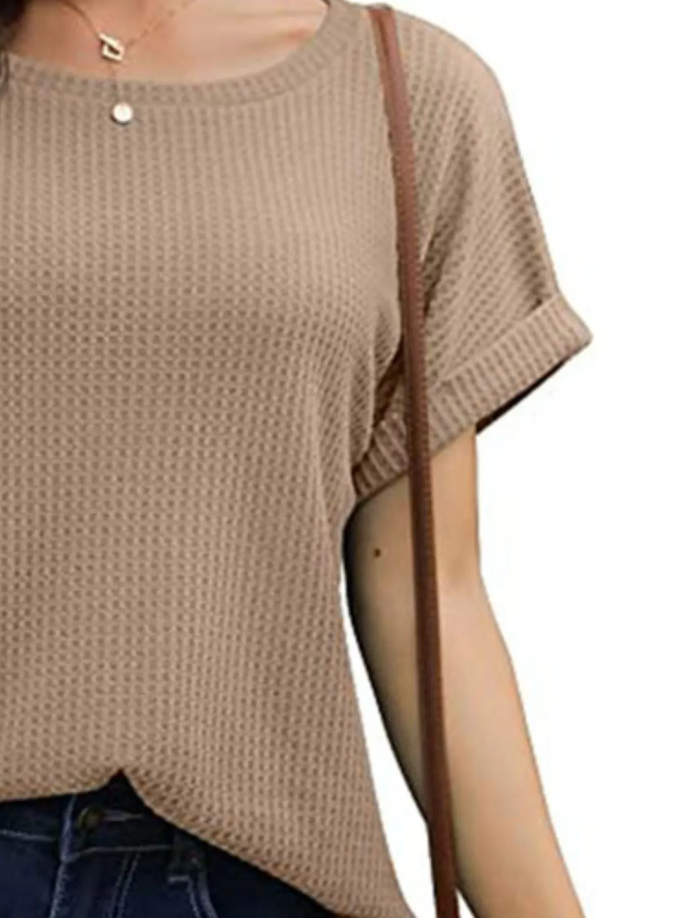 Full Size Waffle Knit Relaxed Fit T-Shirt Plus Size - Image 8