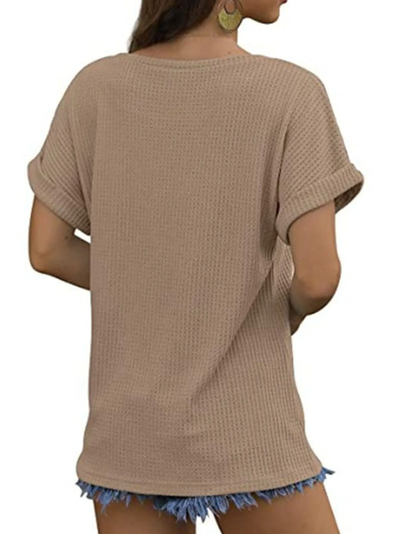Full Size Waffle Knit Relaxed Fit T-Shirt Plus Size - Image 9