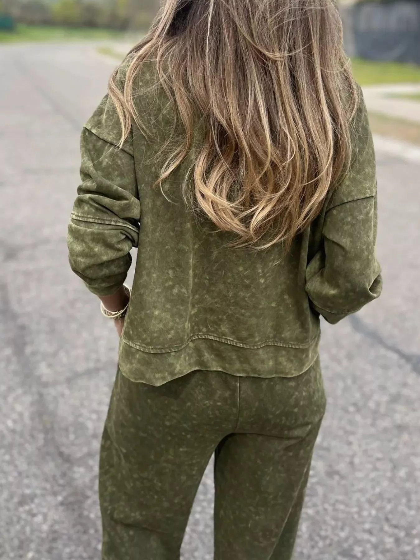 Full Size Washed Round Neck Top and Drawstring Pants Set Plus Size - Image 12