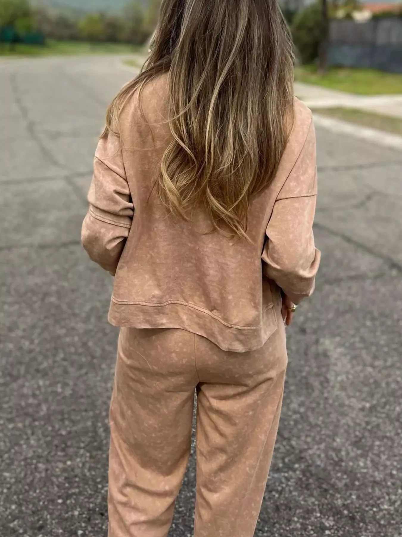 Full Size Washed Round Neck Top and Drawstring Pants Set Plus Size - Image 17